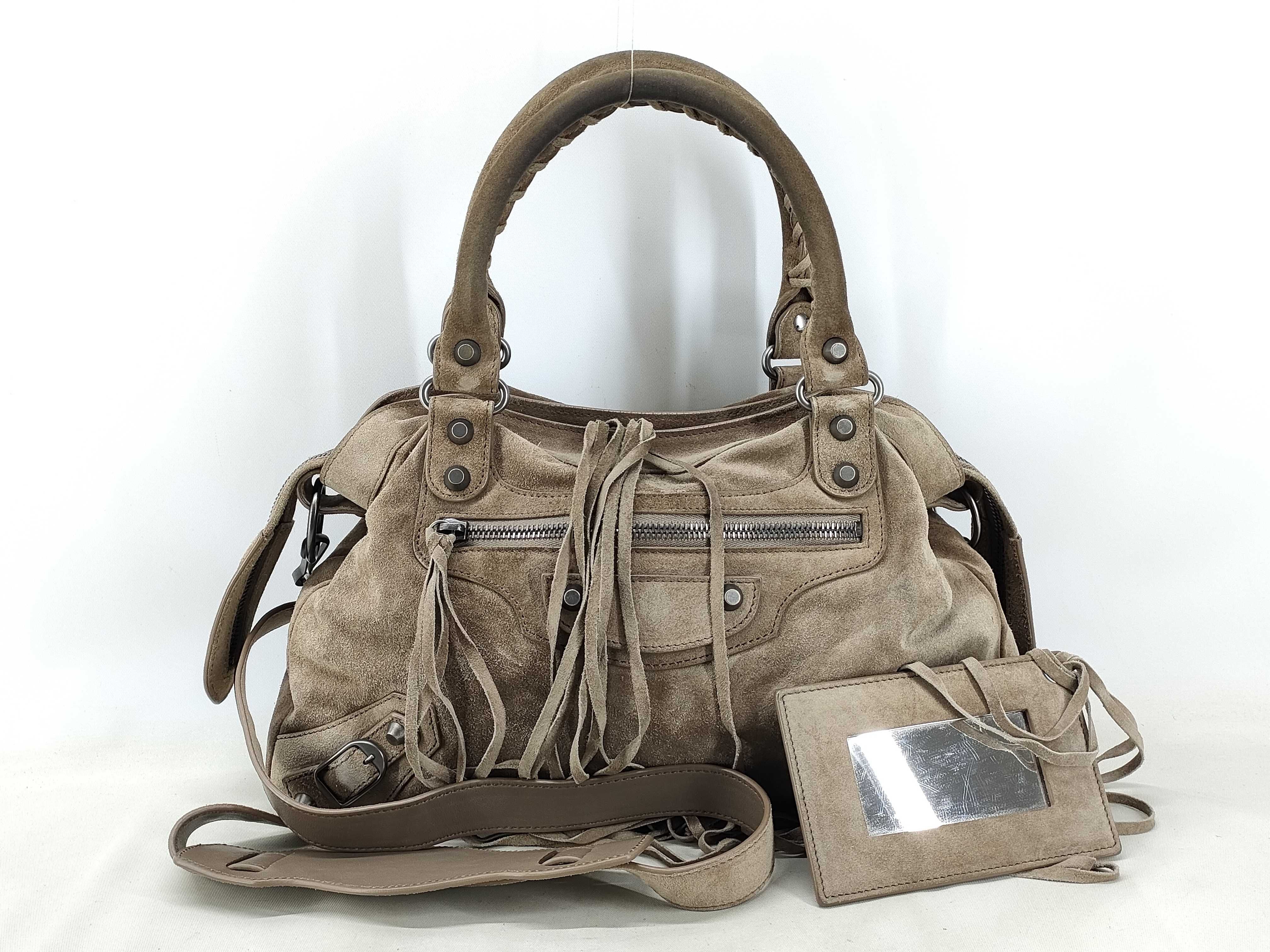 Suede Handbag 2-way Shoulder Bag Town Shoulder Bag with Mirror