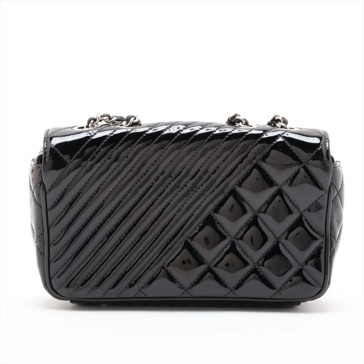 Coco Boy Patent Leather Chain Shoulder Bag, Black with Silver Hardware — view 2