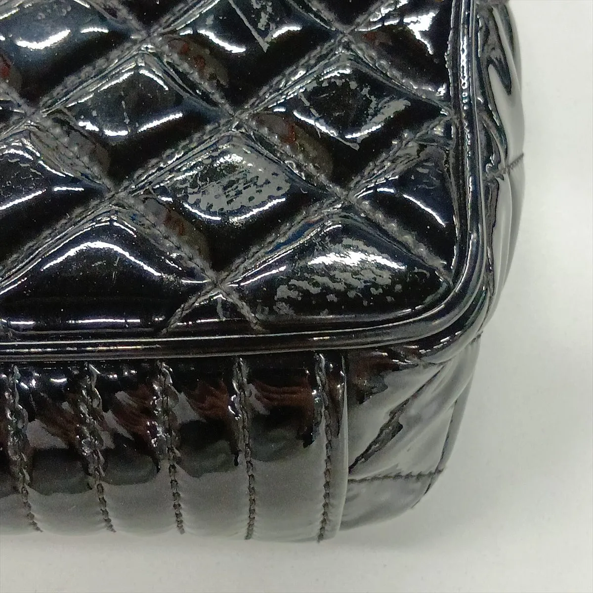 Coco Boy Patent Leather Chain Shoulder Bag, Black with Silver Hardware — view 13
