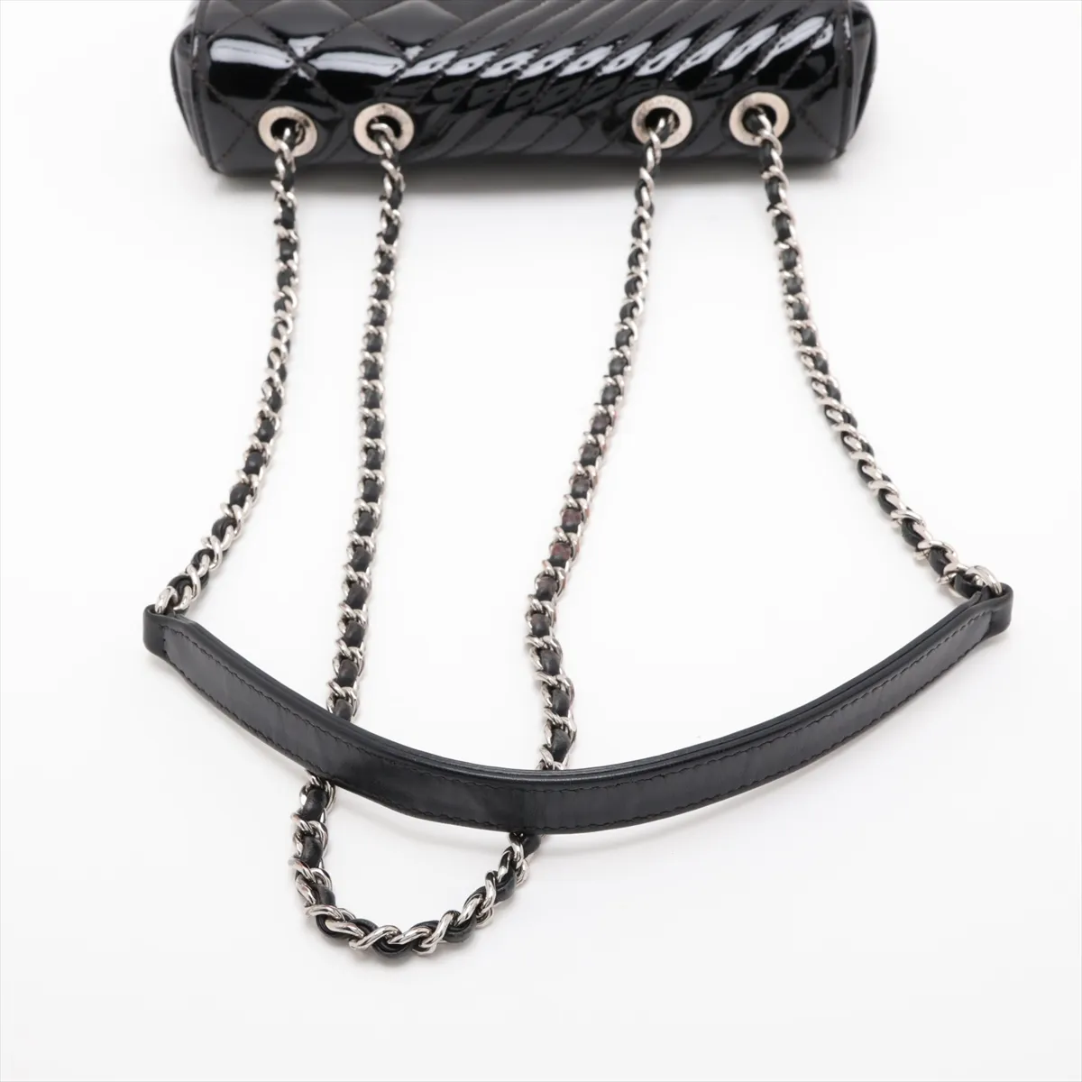 Coco Boy Patent Leather Chain Shoulder Bag, Black with Silver Hardware — view 5