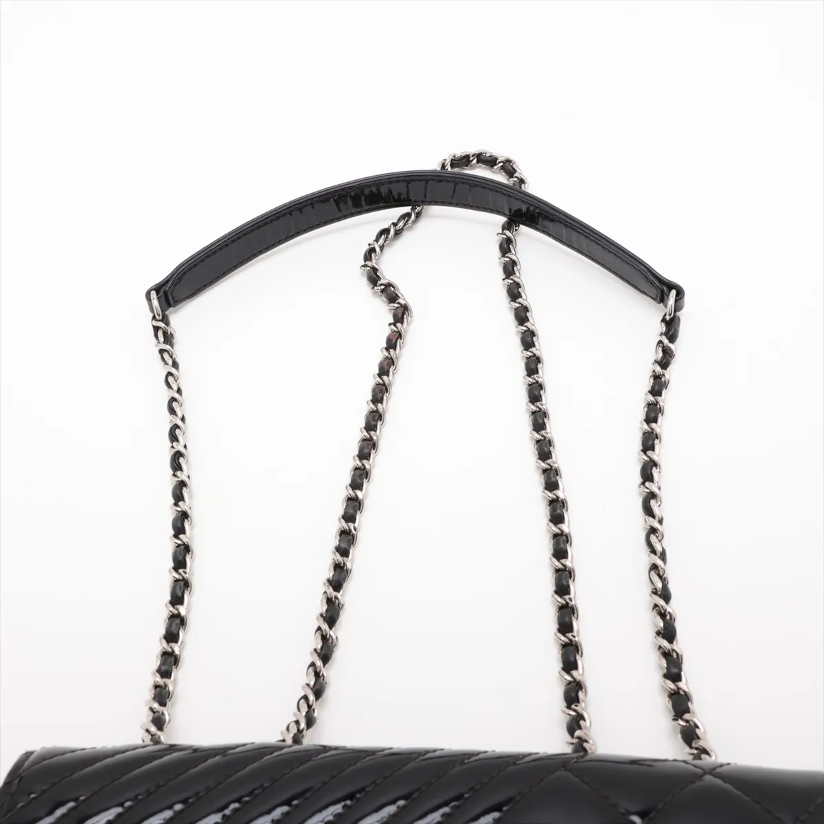 Coco Boy Patent Leather Chain Shoulder Bag, Black with Silver Hardware — view 6