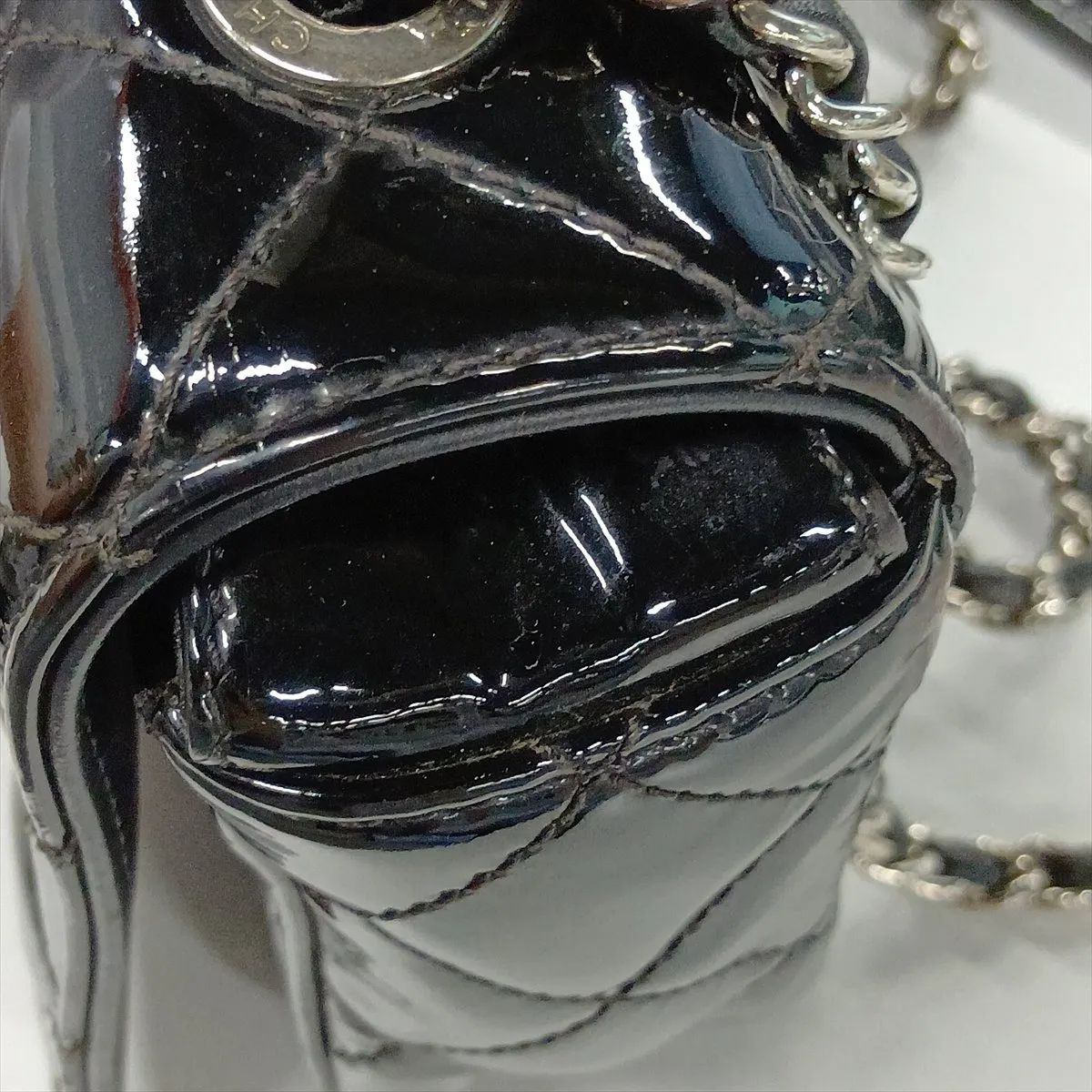 Coco Boy Patent Leather Chain Shoulder Bag, Black with Silver Hardware — view 10