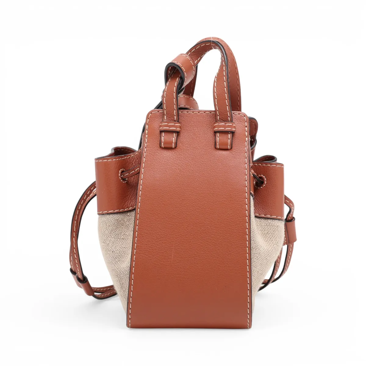 Hammock Drawstring Mini Leather x Canvas 2-Way Handbag, Brown — view 2