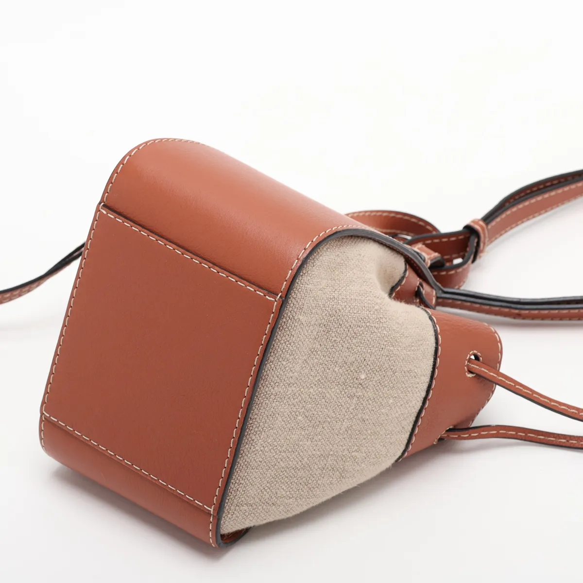Hammock Drawstring Mini Leather x Canvas 2-Way Handbag, Brown — view 3