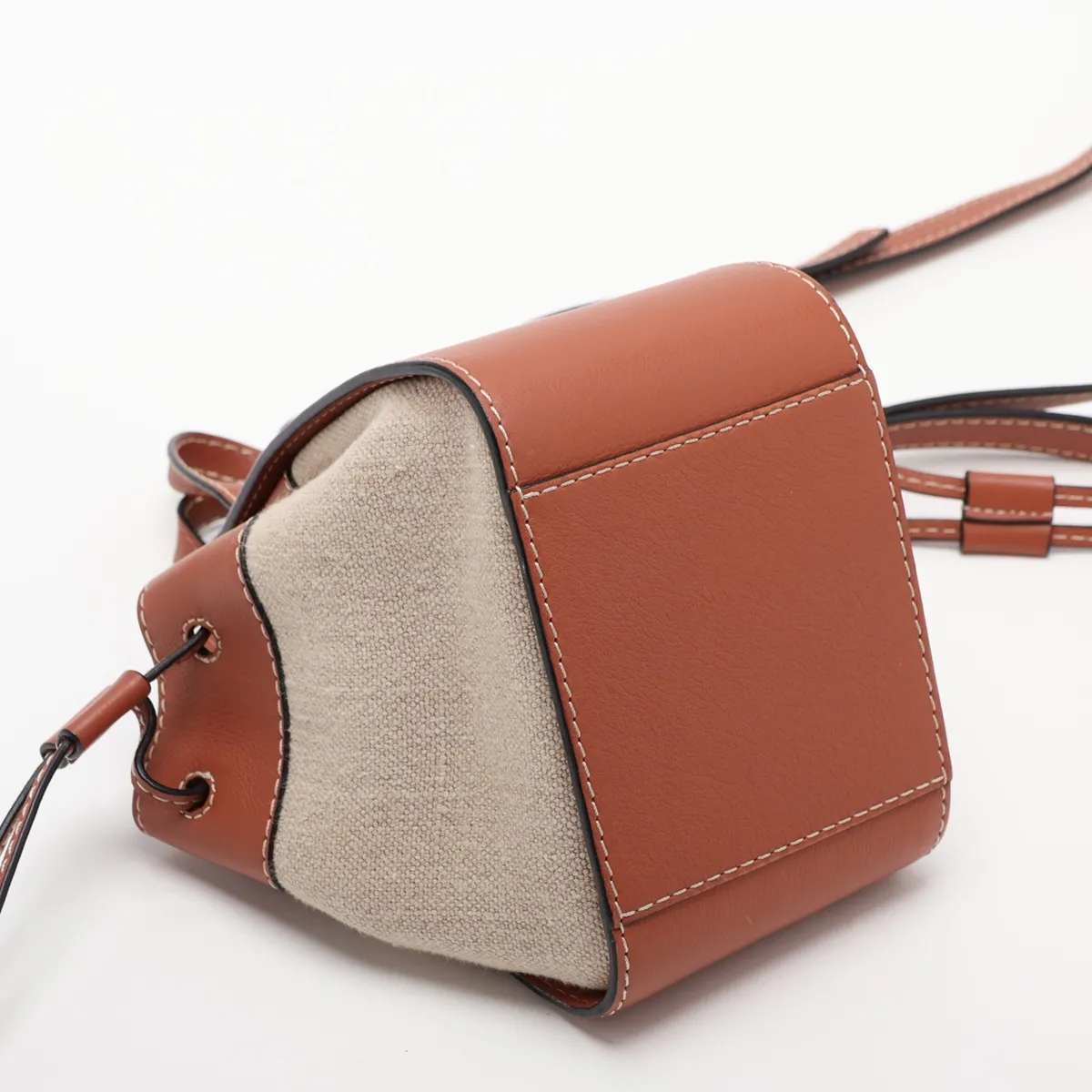 Hammock Drawstring Mini Leather x Canvas 2-Way Handbag, Brown — view 4