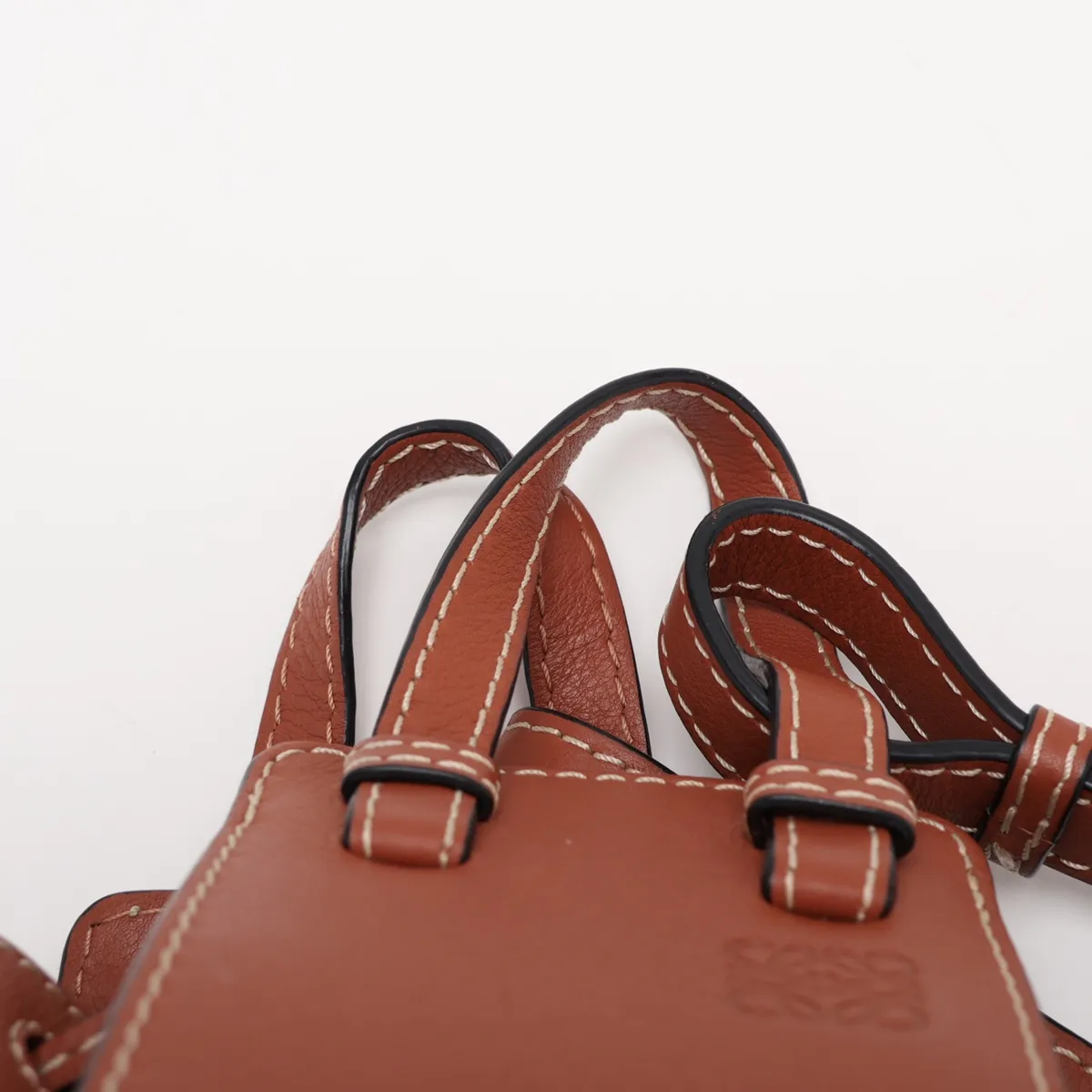 Hammock Drawstring Mini Leather x Canvas 2-Way Handbag, Brown — view 6