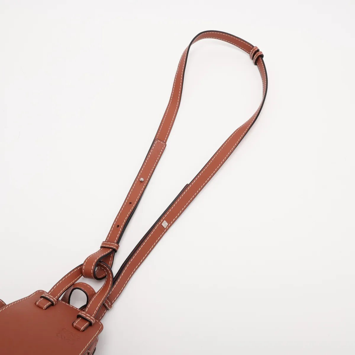 Hammock Drawstring Mini Leather x Canvas 2-Way Handbag, Brown — view 7