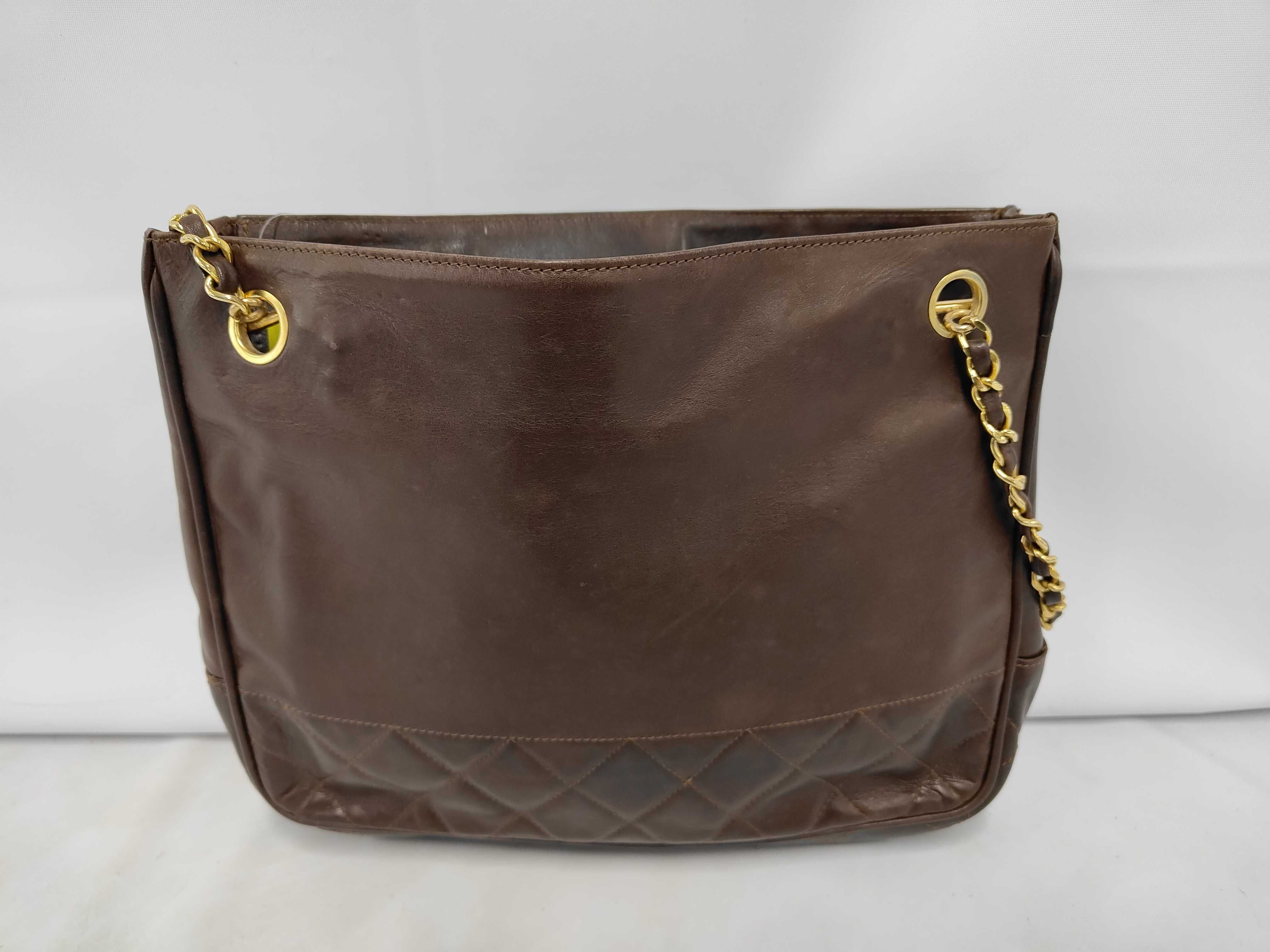 Matelassé Chain Tote Bag, Brown Tote Bag