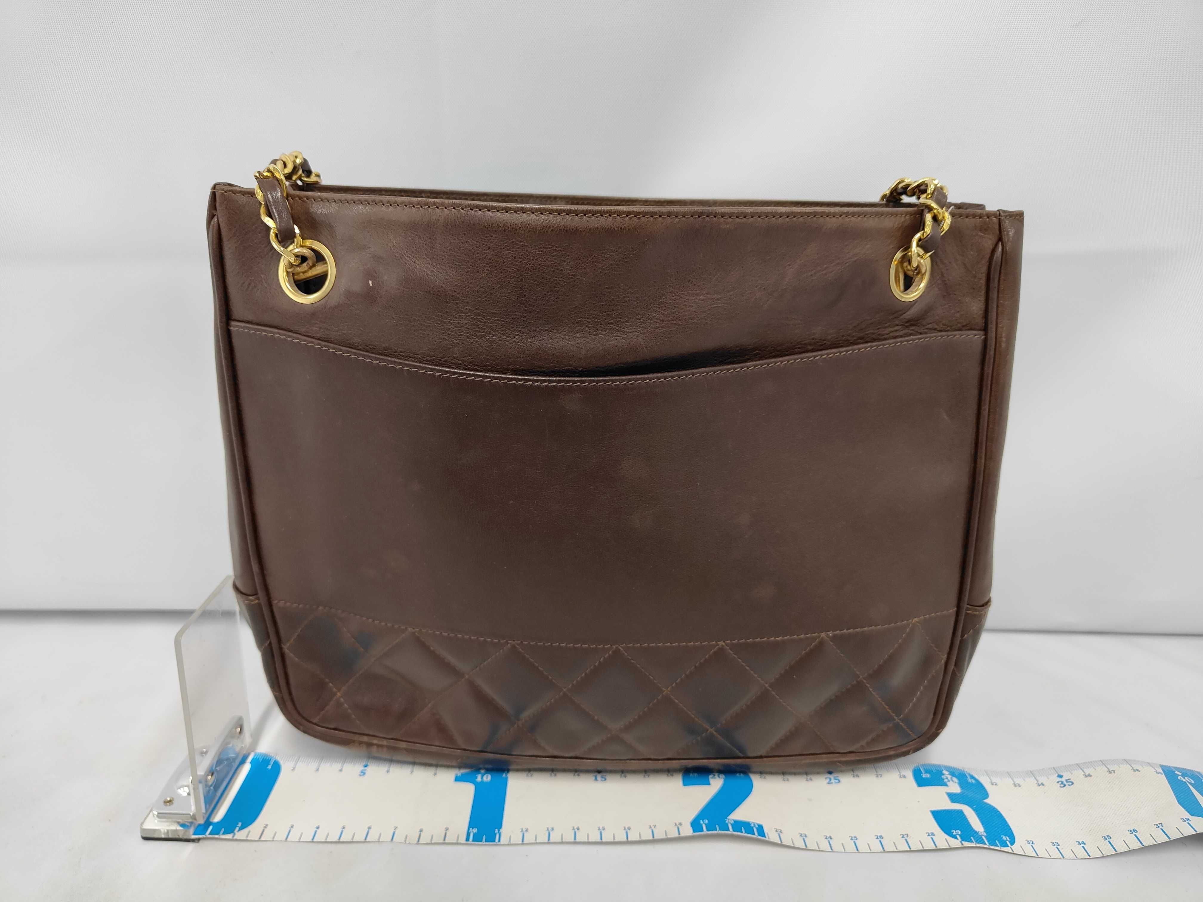 Matelassé Chain Tote Bag, Brown Tote Bag — view 2