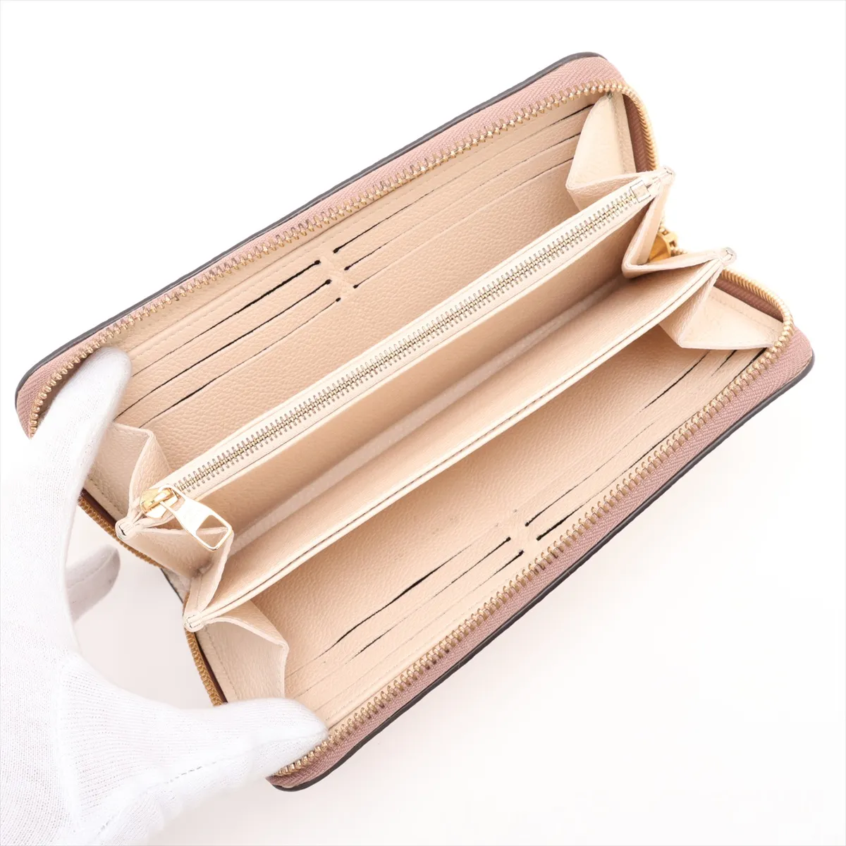 Bicolor Monogram Empreinte Zippy Wallet M80116 Crème x Bois de Rose Round Zip Wallet (RFID detected) — view 3