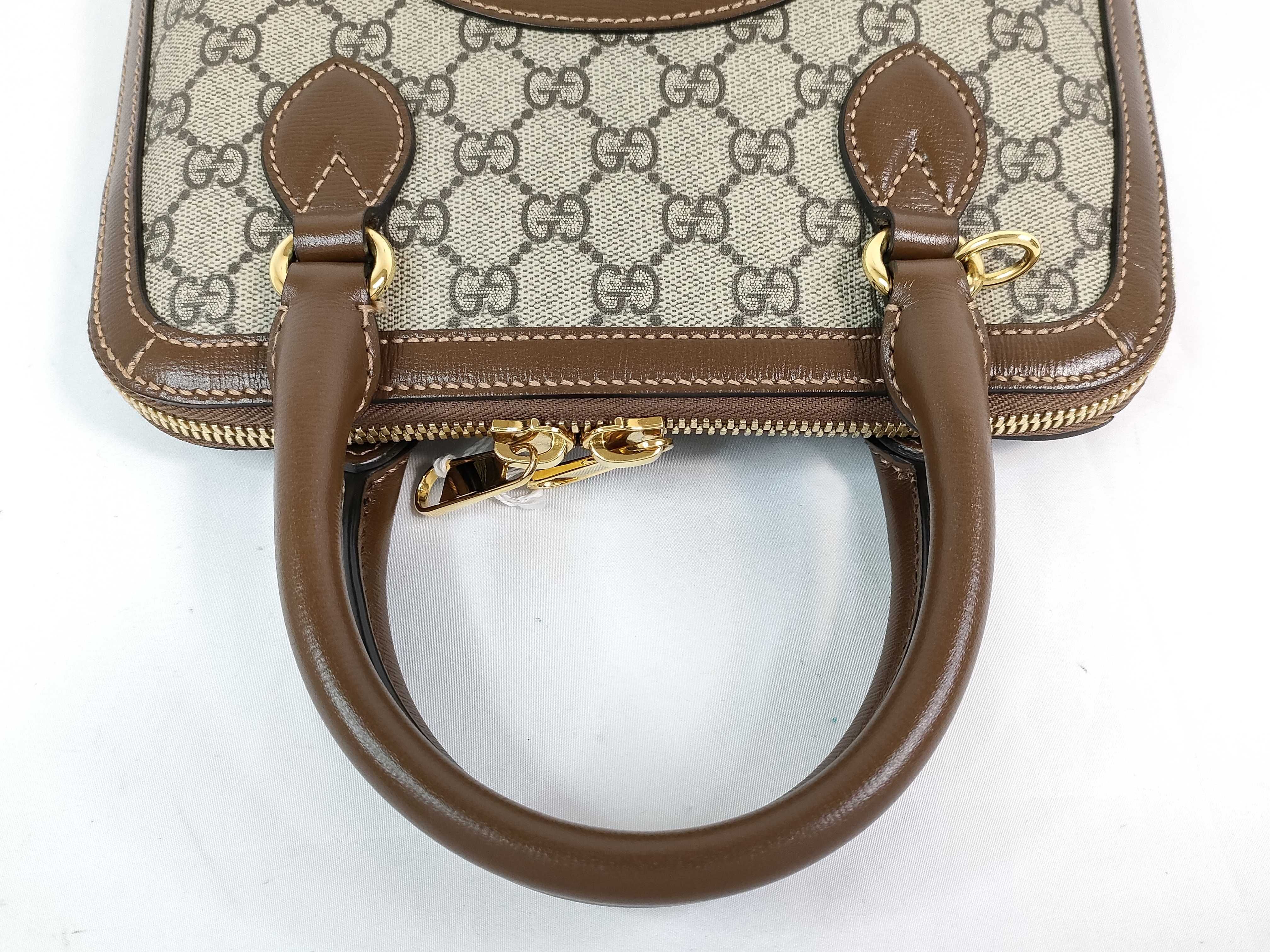 GG Supreme DU- GG Supreme Horsebit 1955 PVC Handbag Beige x Red 621220 Handbag — view 3