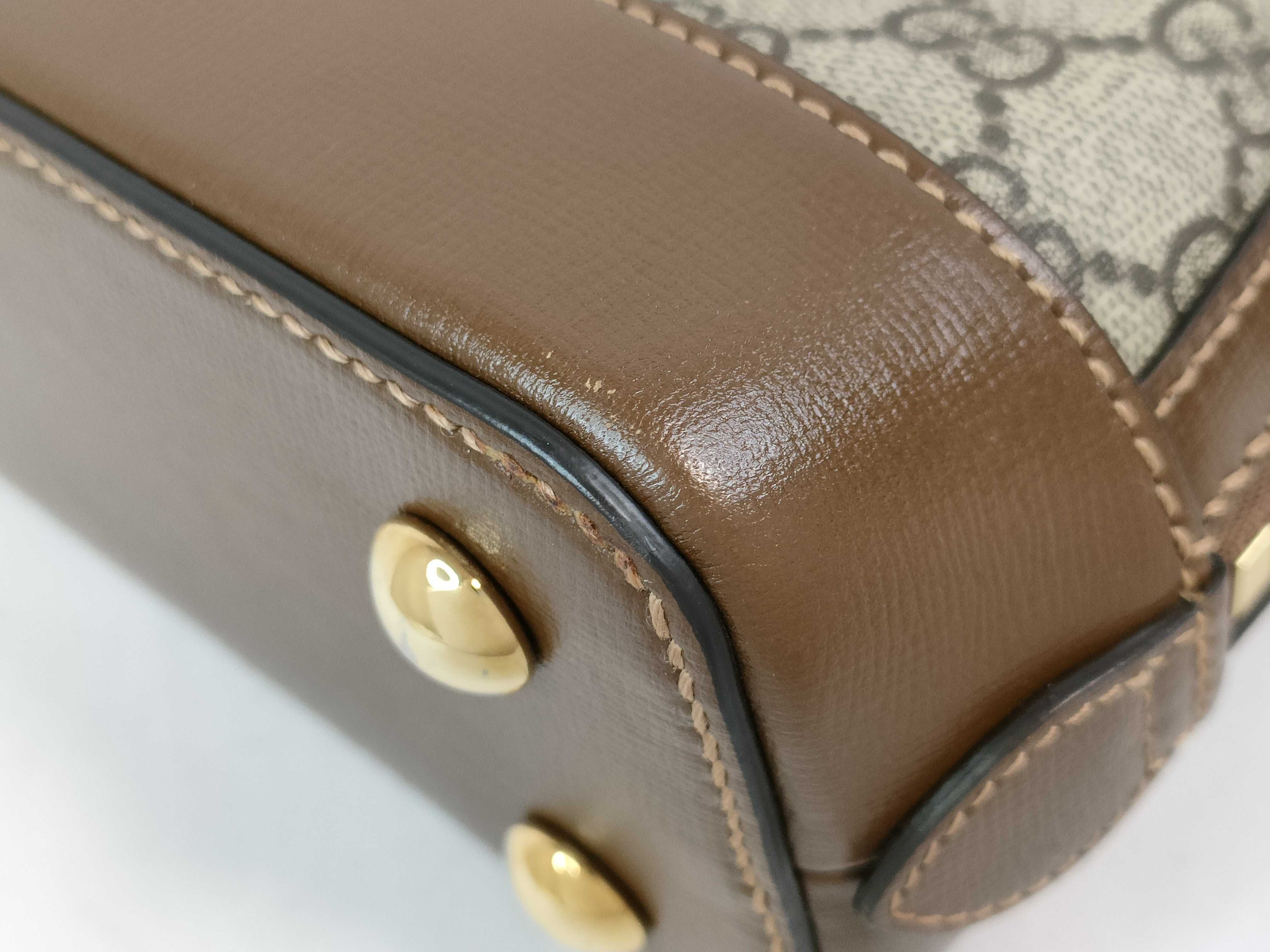 GG Supreme DU- GG Supreme Horsebit 1955 PVC Handbag Beige x Red 621220 Handbag — view 7