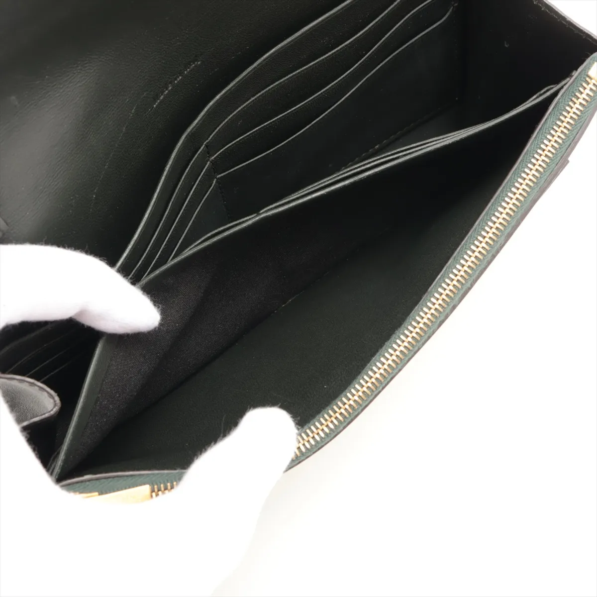 large flap leather chain wallet green x brown — view 6