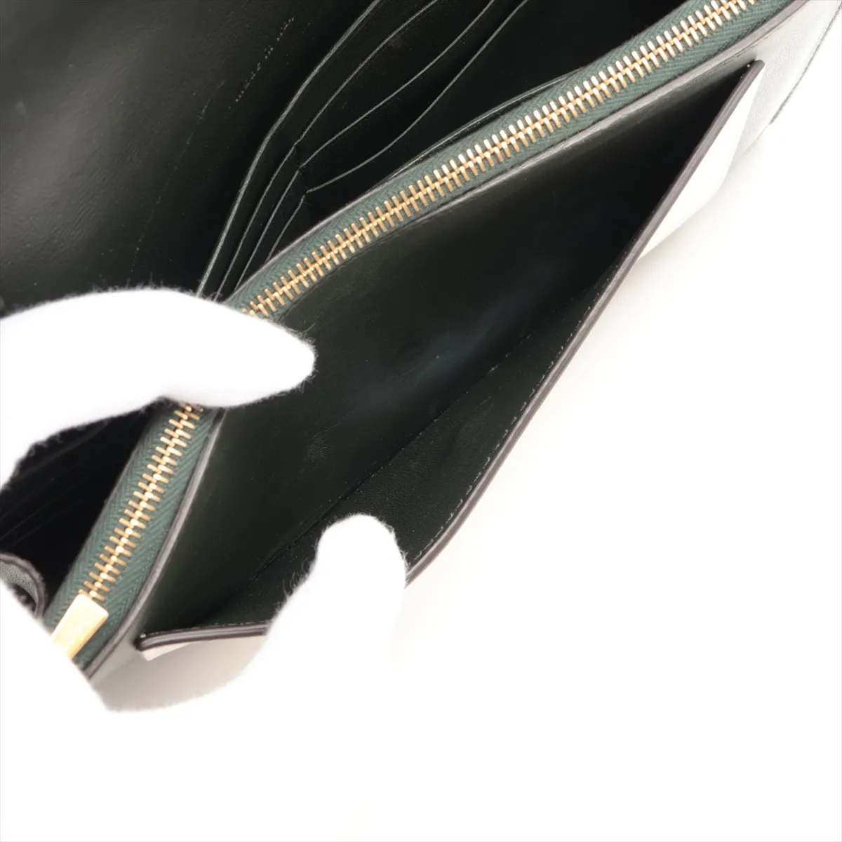 large flap leather chain wallet green x brown — view 7