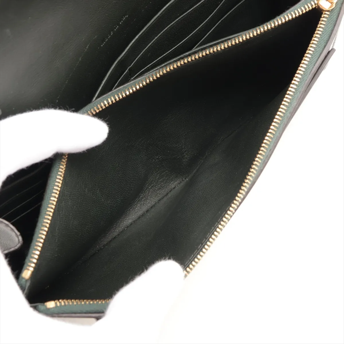 large flap leather chain wallet green x brown — view 8
