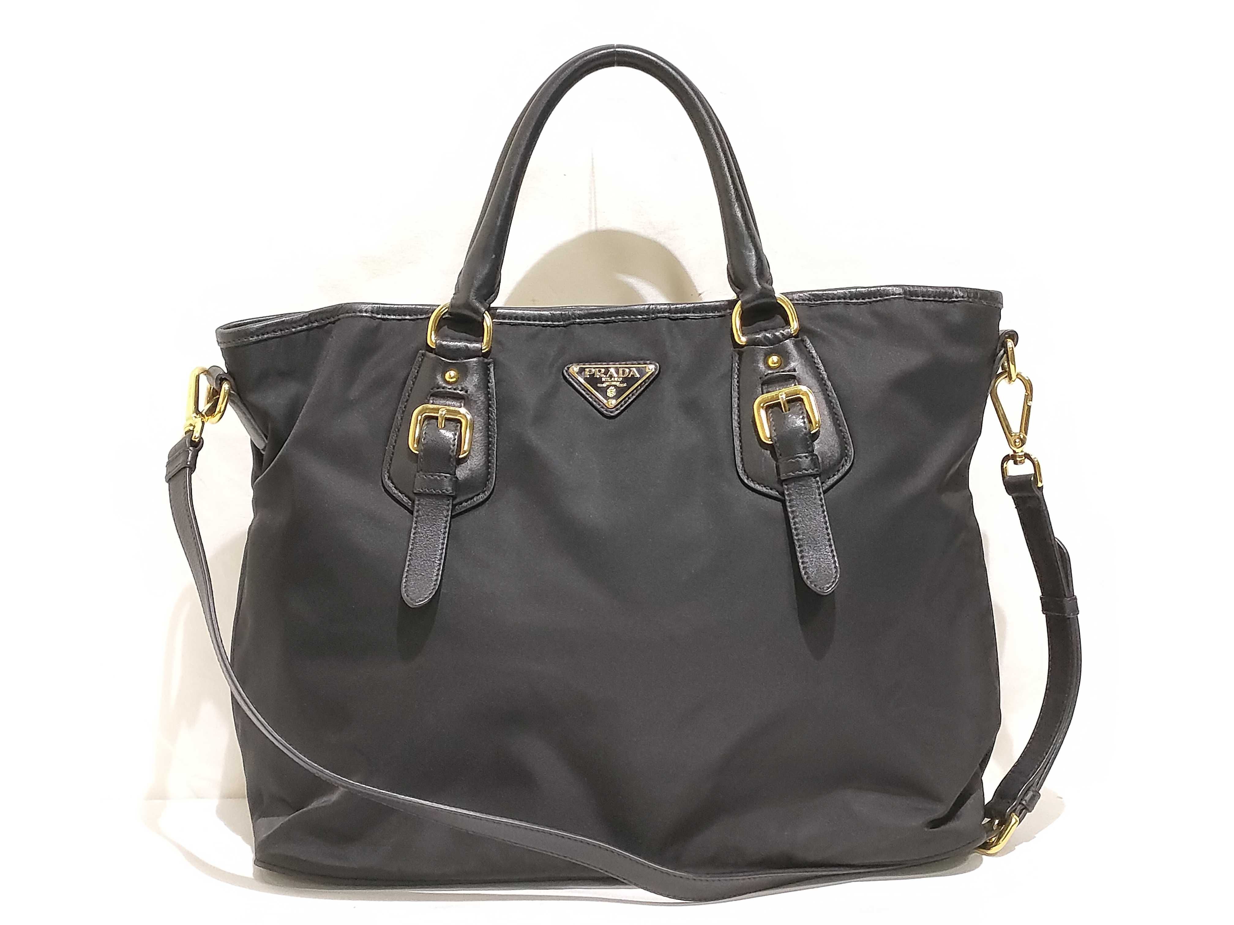 Nylon Prada Tessuto Nylon x Leather 2-Way Handbag Black BN1826 Handbag