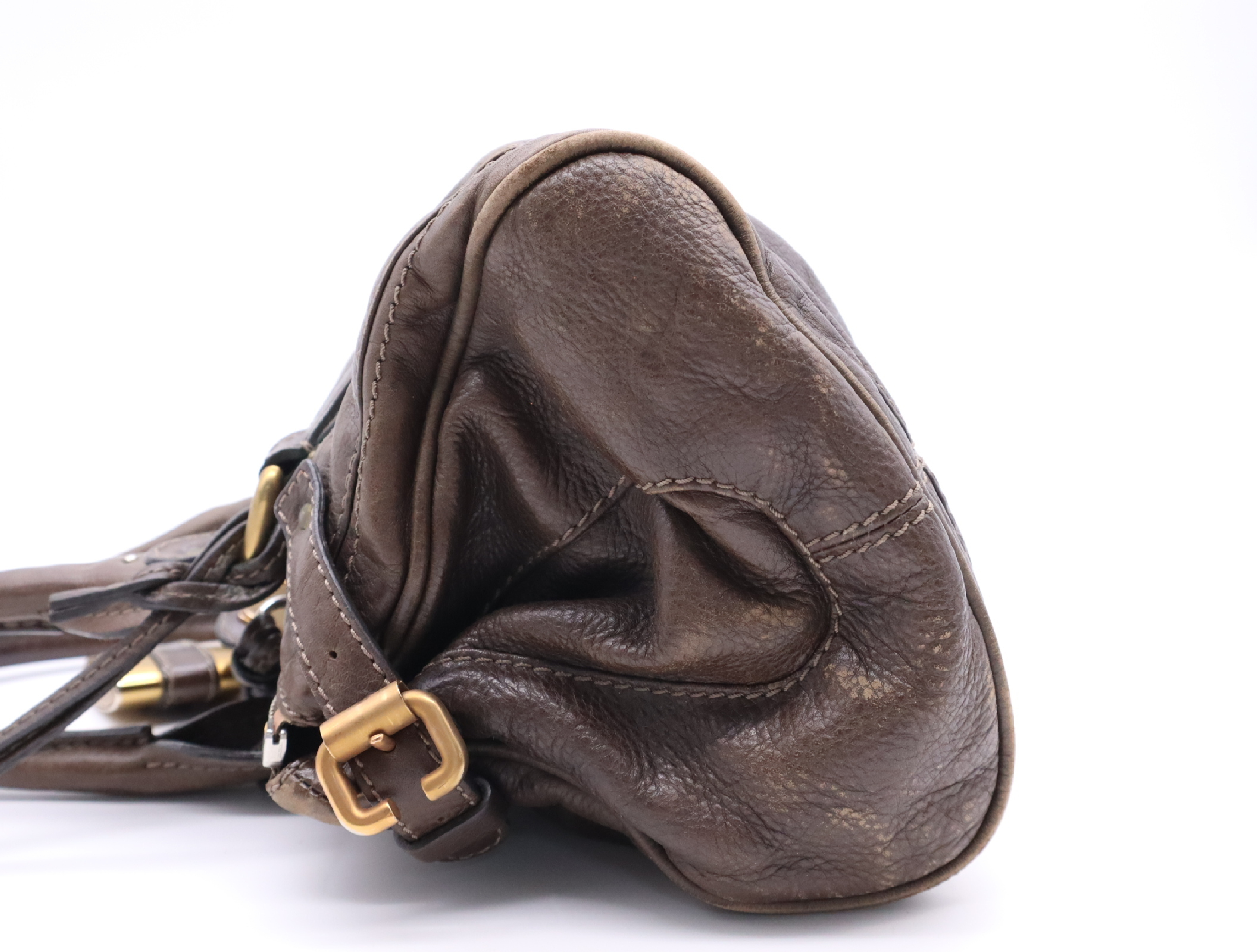 Leather Paddington Handbag, Brown, Gold Hardware, with Padlock, Key, and Dust Bag. — view 3