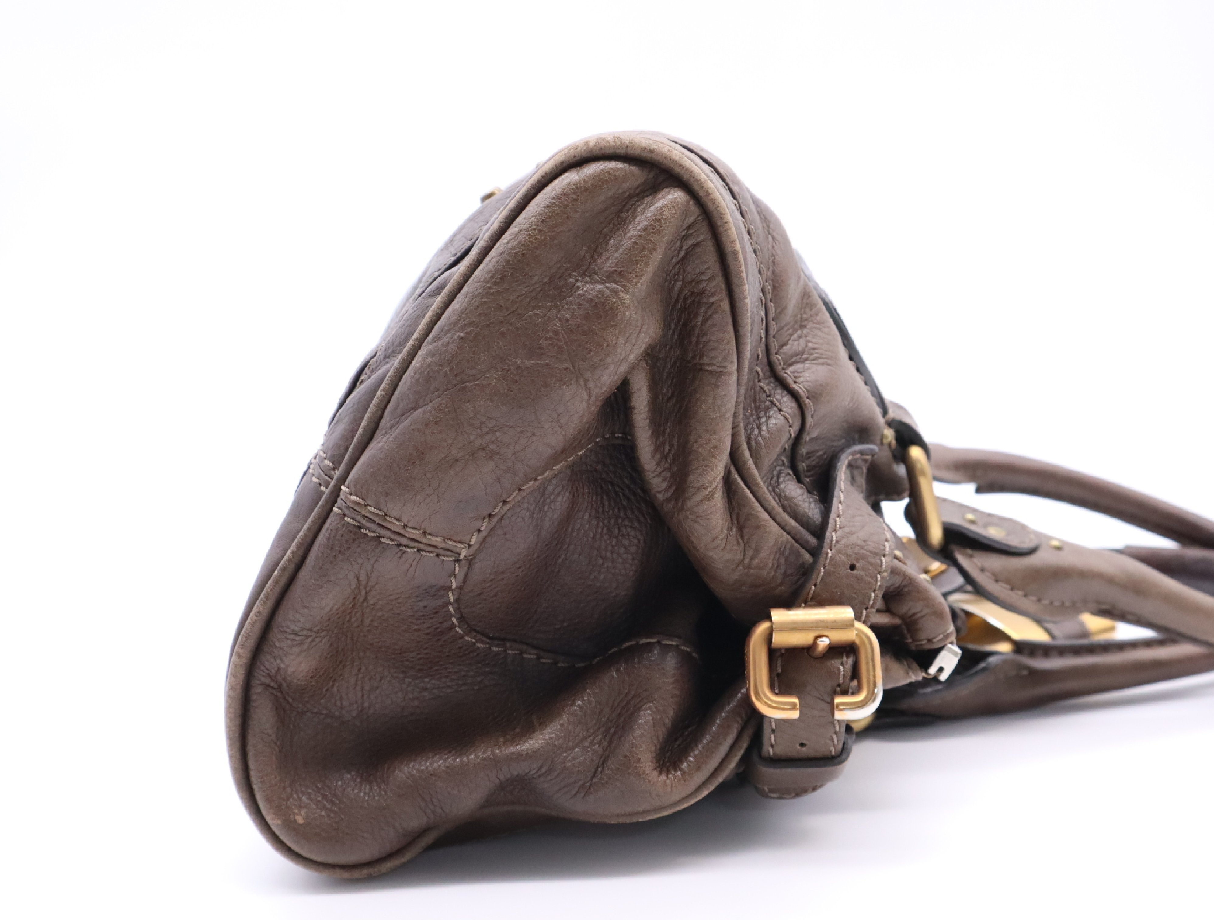 Leather Paddington Handbag, Brown, Gold Hardware, with Padlock, Key, and Dust Bag. — view 5