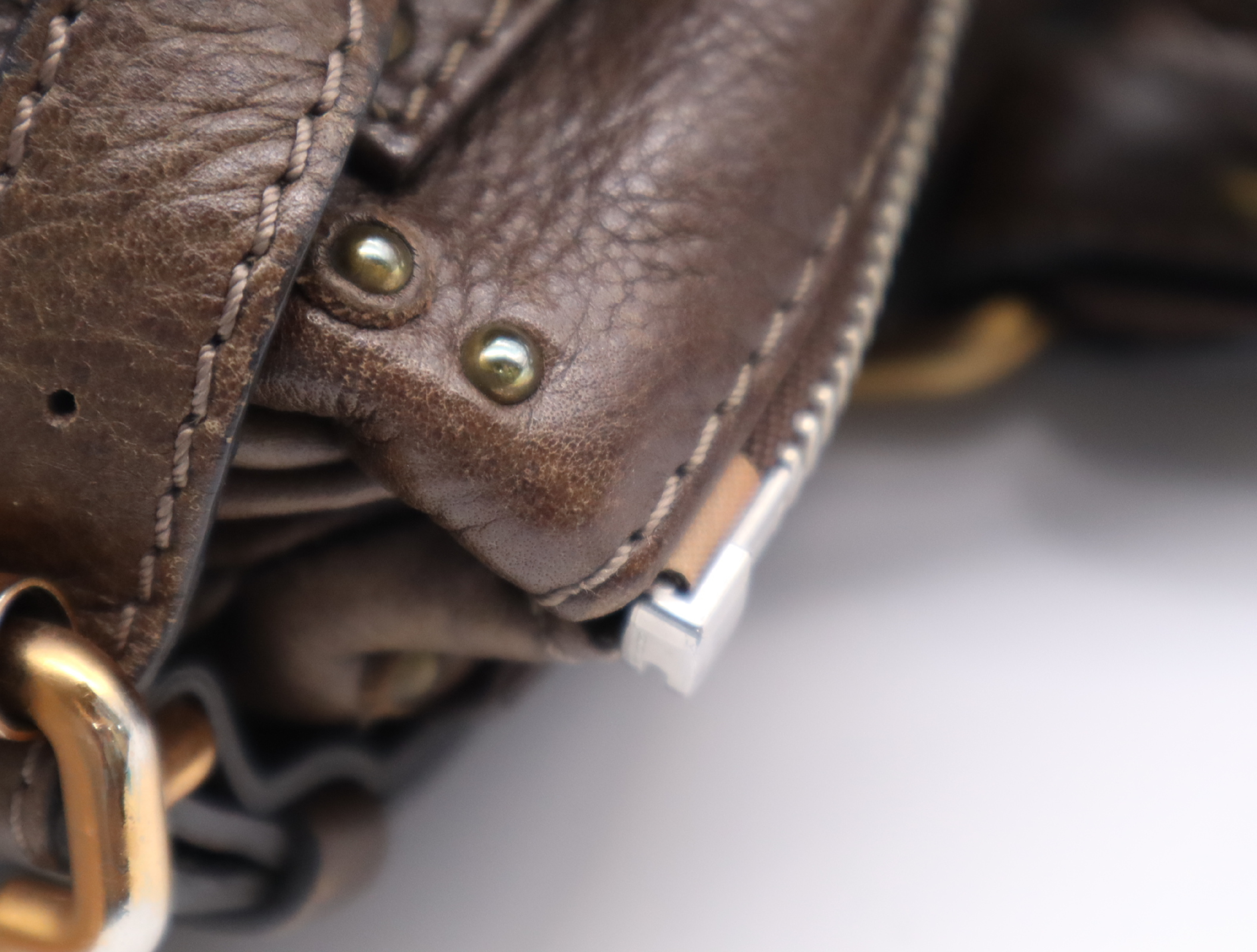 Leather Paddington Handbag, Brown, Gold Hardware, with Padlock, Key, and Dust Bag. — view 8