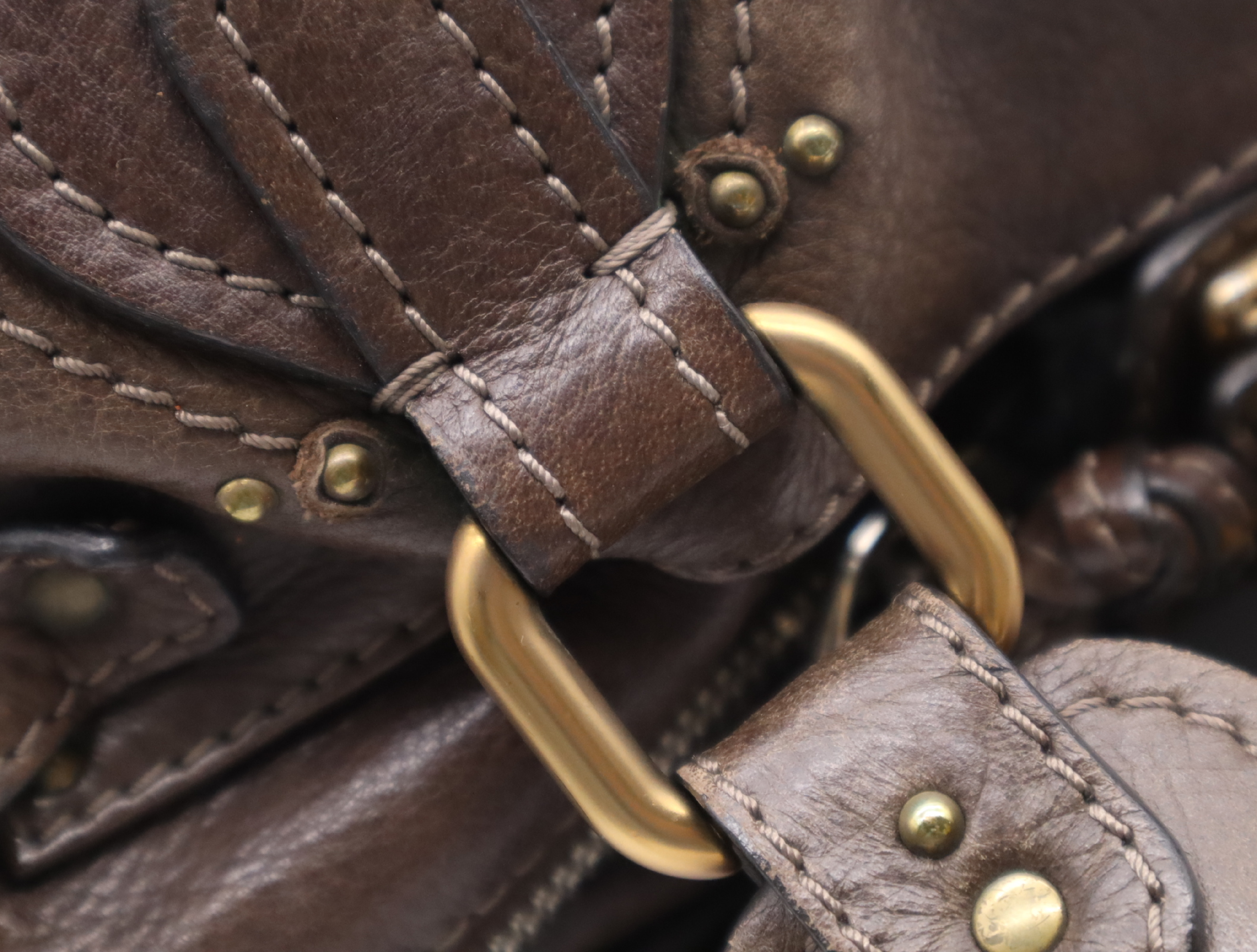 Leather Paddington Handbag, Brown, Gold Hardware, with Padlock, Key, and Dust Bag. — view 9