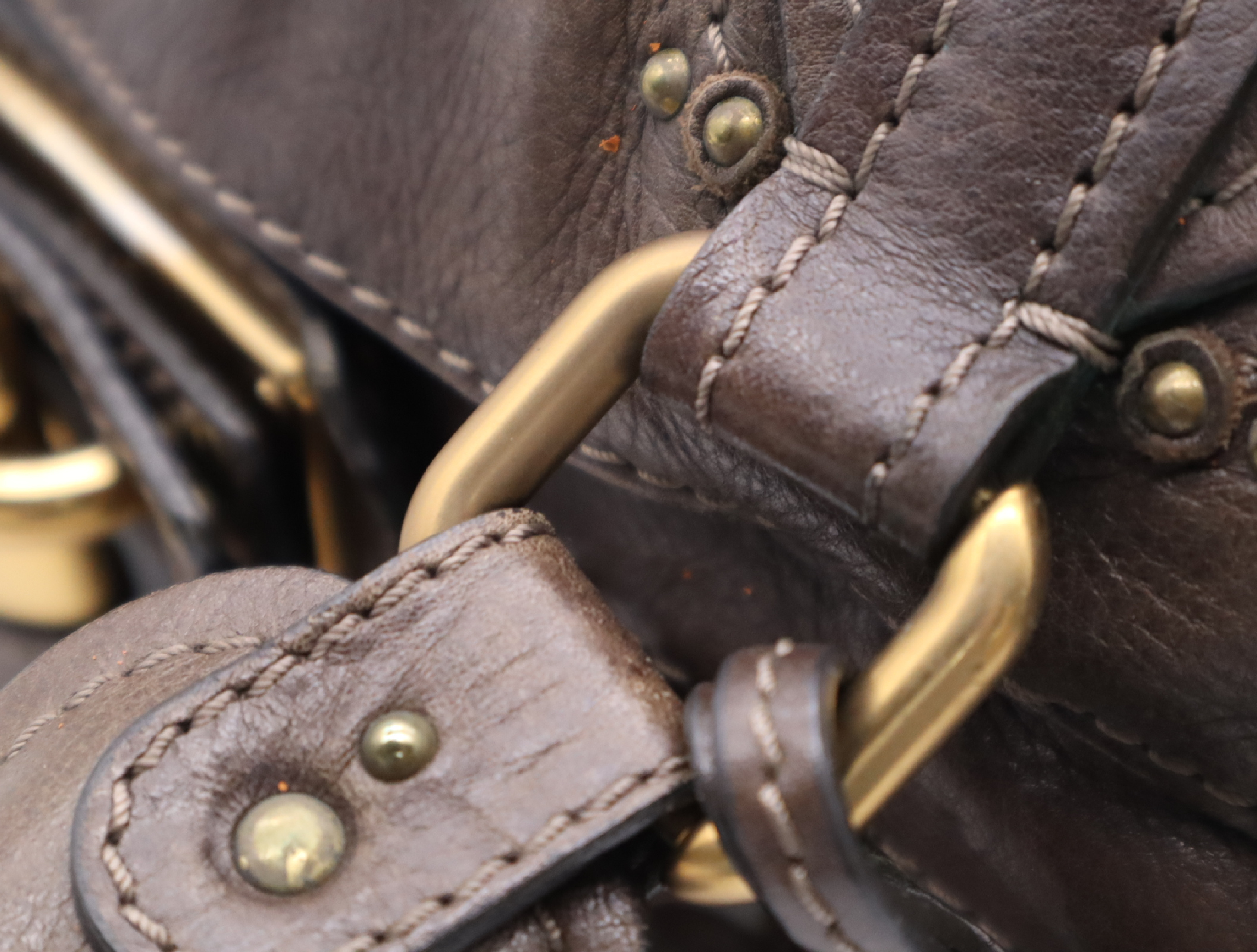 Leather Paddington Handbag, Brown, Gold Hardware, with Padlock, Key, and Dust Bag. — view 10