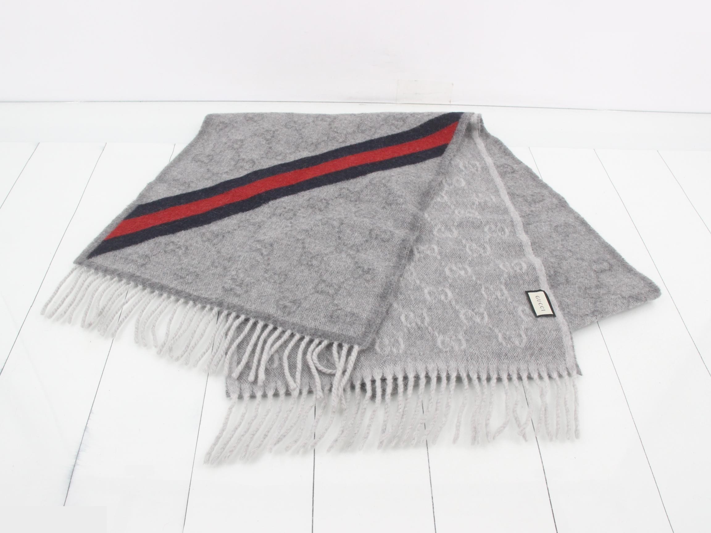 GG Reversible Stole, Sherry, with Tag, Light Gray — view 2