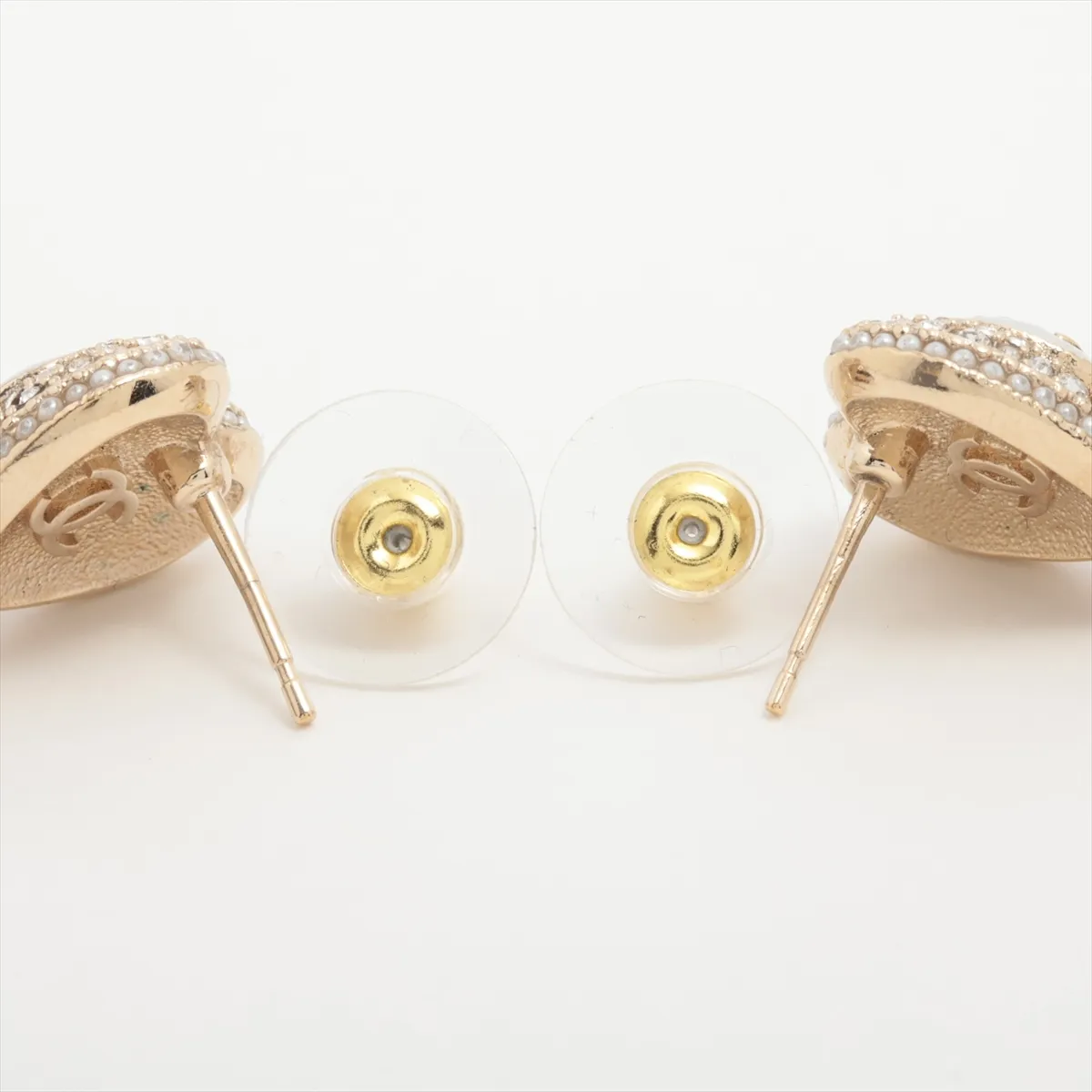 Coco Mark Heart B22B Earrings (Pair) GP x Rhinestone x Faux Pearl Champagne Gold x Black — view 4