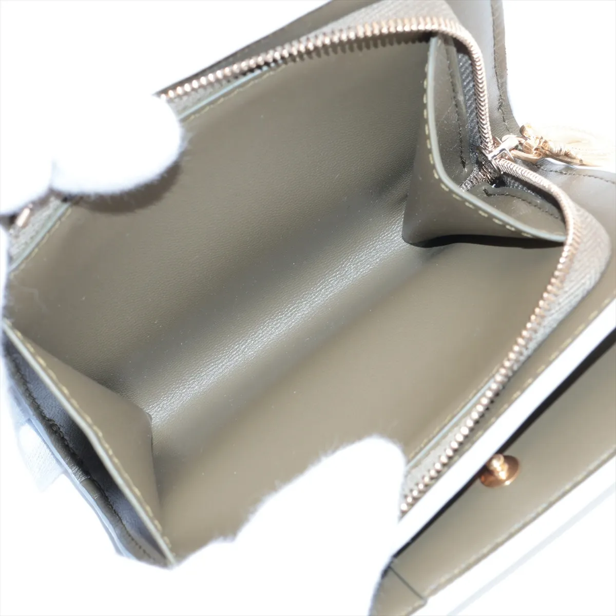 Leather Compact Wallet, Grey x Khaki, Medallion Begonia — view 5