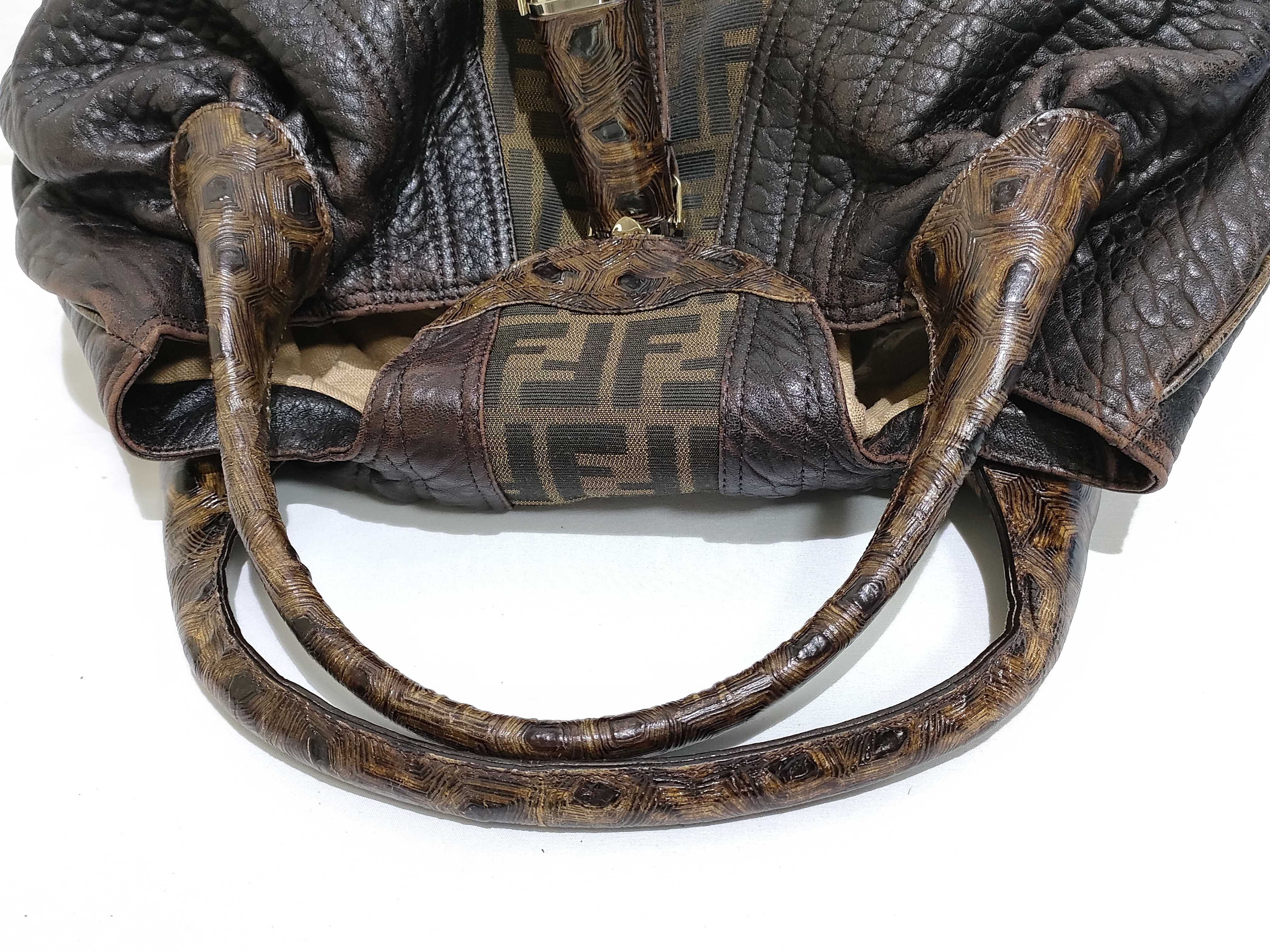 Zucca pattern Fendi Spy Bag Canvas x Leather Handbag Brown 8BR511 Handbag — view 3