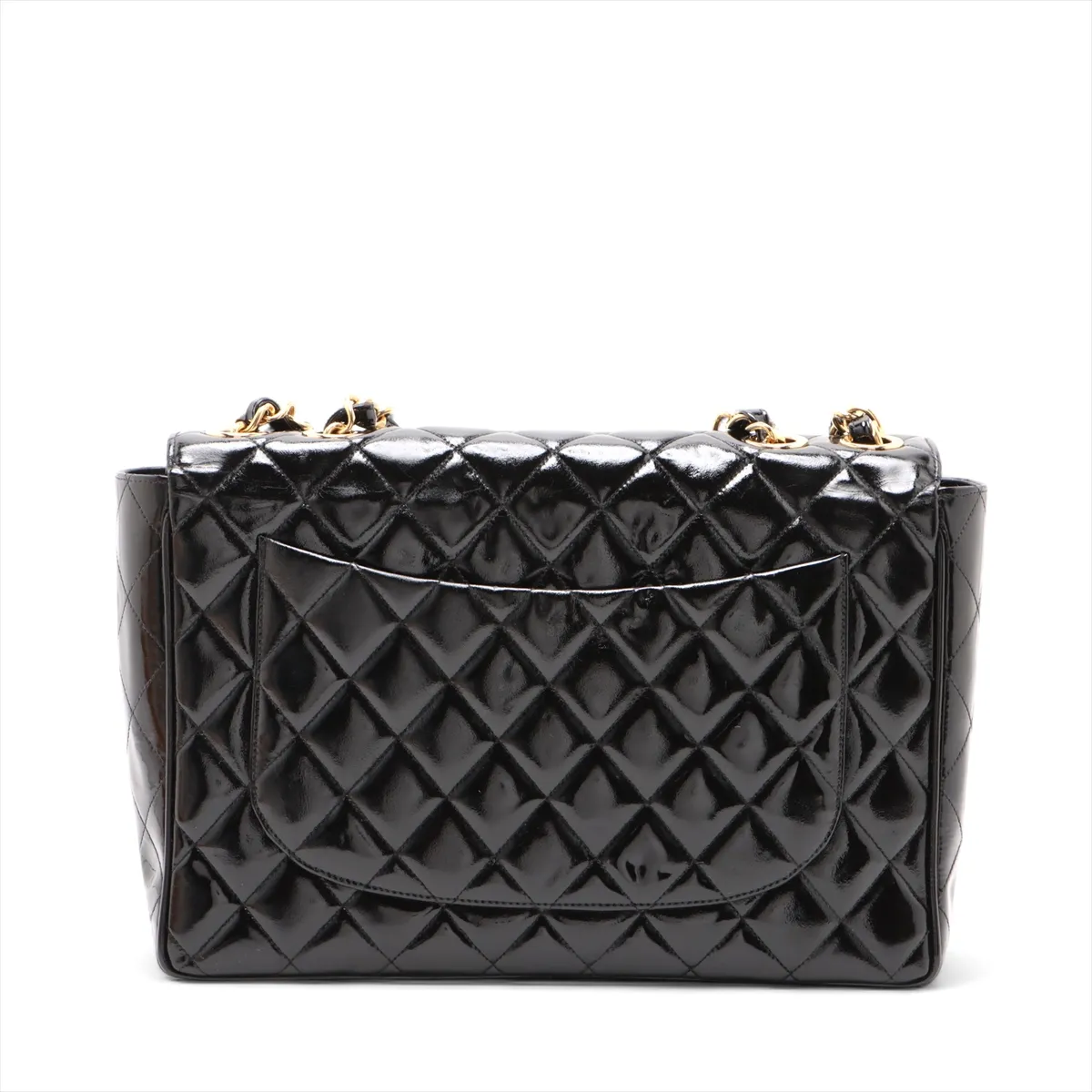 Deca Matelasse 30 Large Patent Leather Single Flap Double Chain Bag Black Gold Hardware 3424144 3rd Series A11869 — view 2