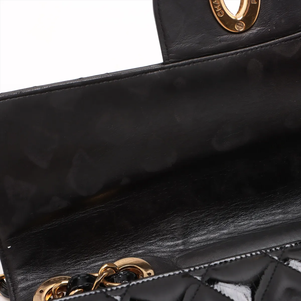 Deca Matelasse 30 Large Patent Leather Single Flap Double Chain Bag Black Gold Hardware 3424144 3rd Series A11869 — view 12