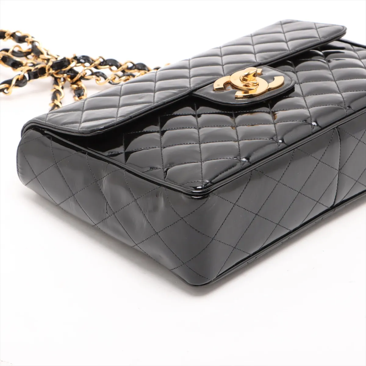 Deca Matelasse 30 Large Patent Leather Single Flap Double Chain Bag Black Gold Hardware 3424144 3rd Series A11869 — view 4