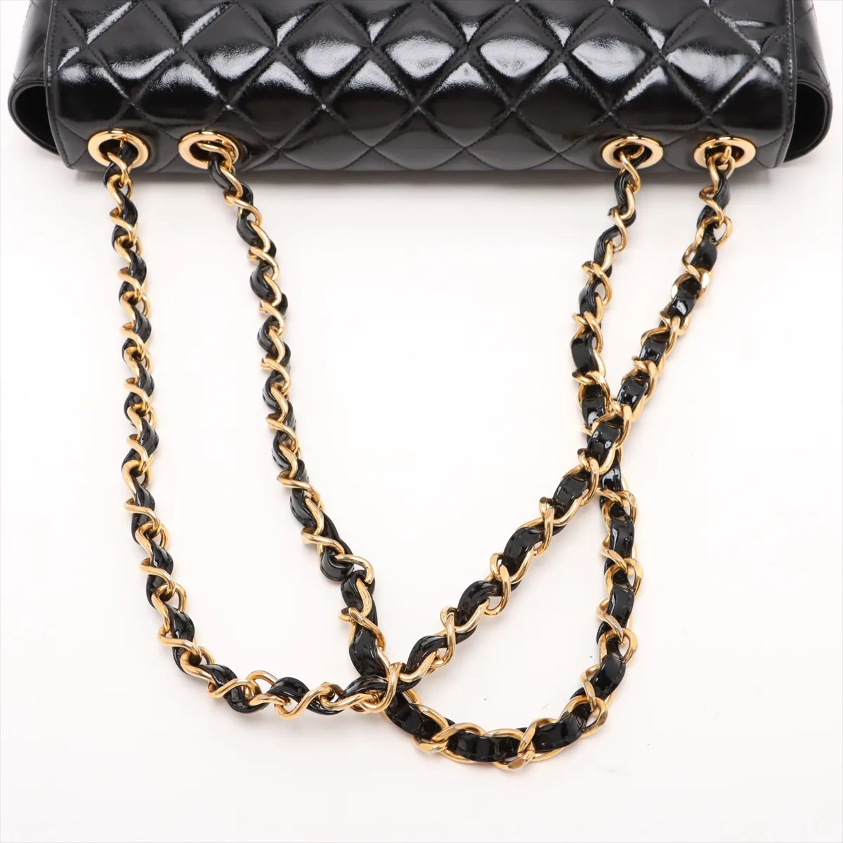 Deca Matelasse 30 Large Patent Leather Single Flap Double Chain Bag Black Gold Hardware 3424144 3rd Series A11869 — view 5