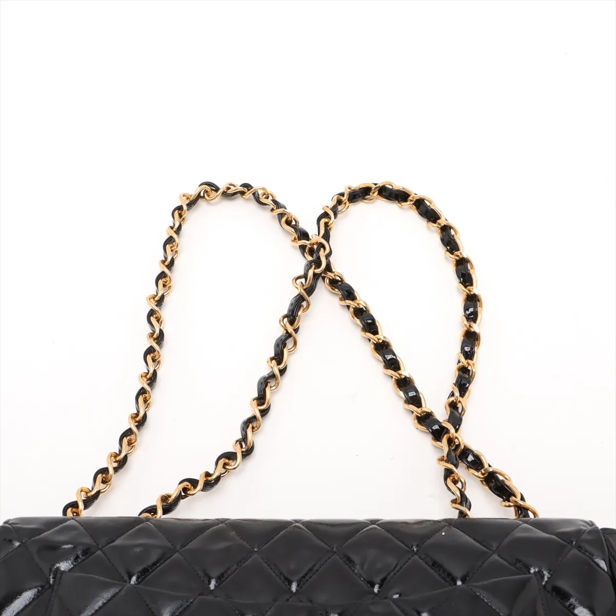 Deca Matelasse 30 Large Patent Leather Single Flap Double Chain Bag Black Gold Hardware 3424144 3rd Series A11869 — view 6