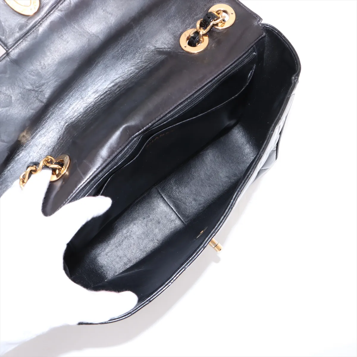 Deca Matelasse 30 Large Patent Leather Single Flap Double Chain Bag Black Gold Hardware 3424144 3rd Series A11869 — view 7