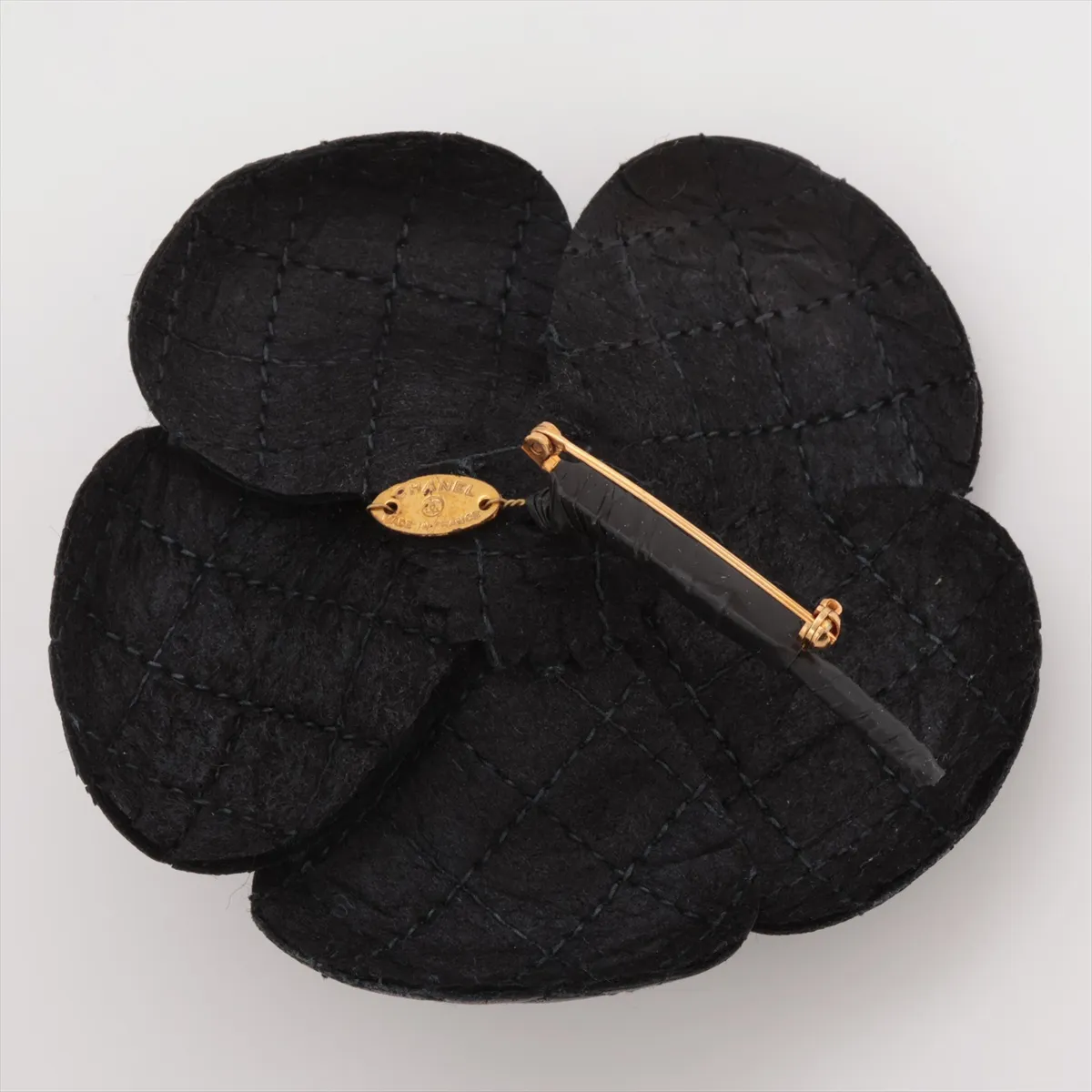 Camellia Brooch, Leather, Black. Shows signs of wear, — view 2