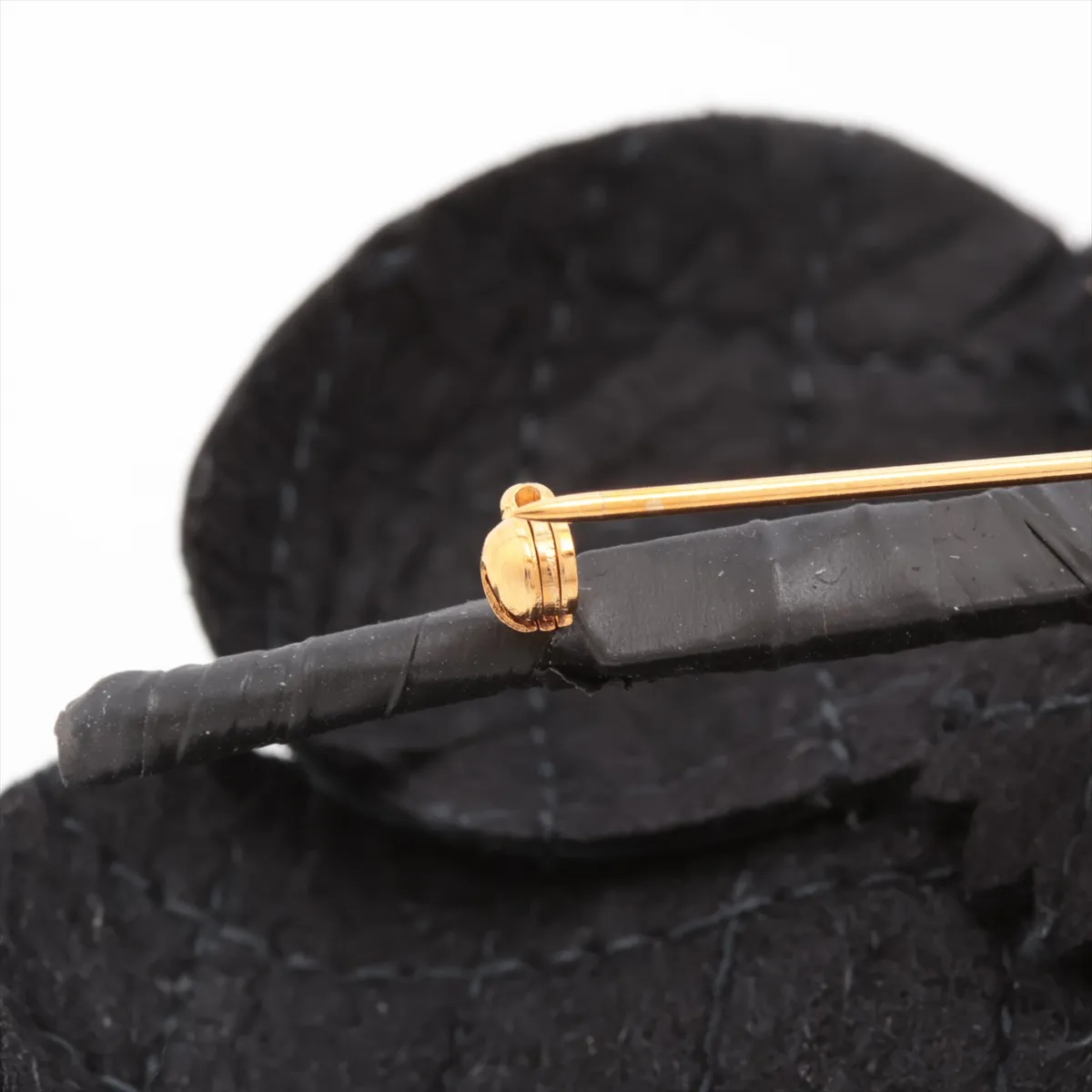 Camellia Brooch, Leather, Black. Shows signs of wear, — view 3
