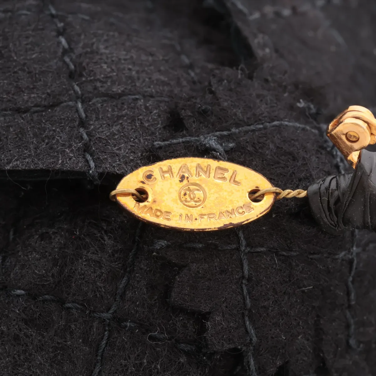 Camellia Brooch, Leather, Black. Shows signs of wear, — view 4