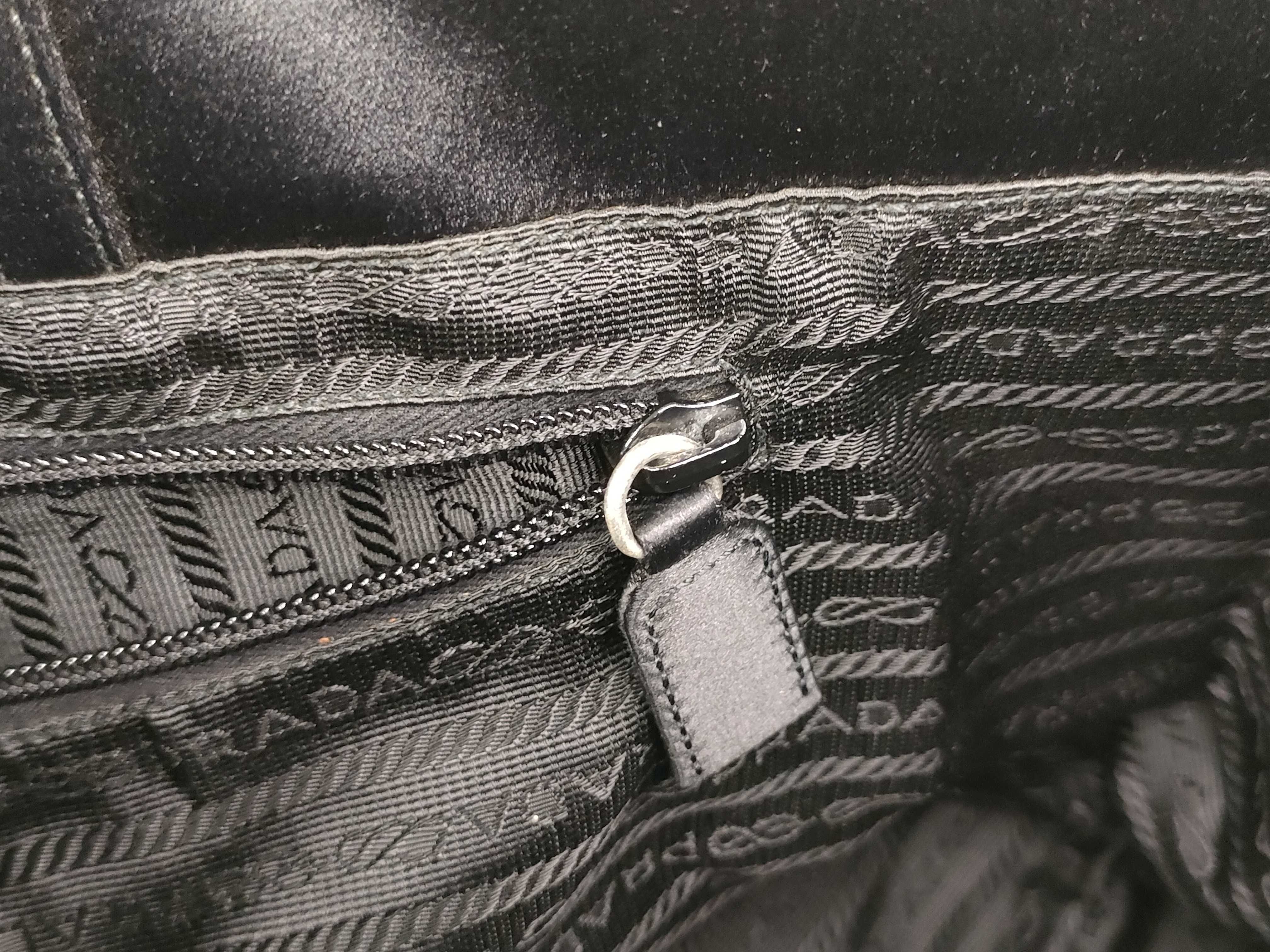 Satin Triangle Logo Hardware Logo Handbag Black — view 12