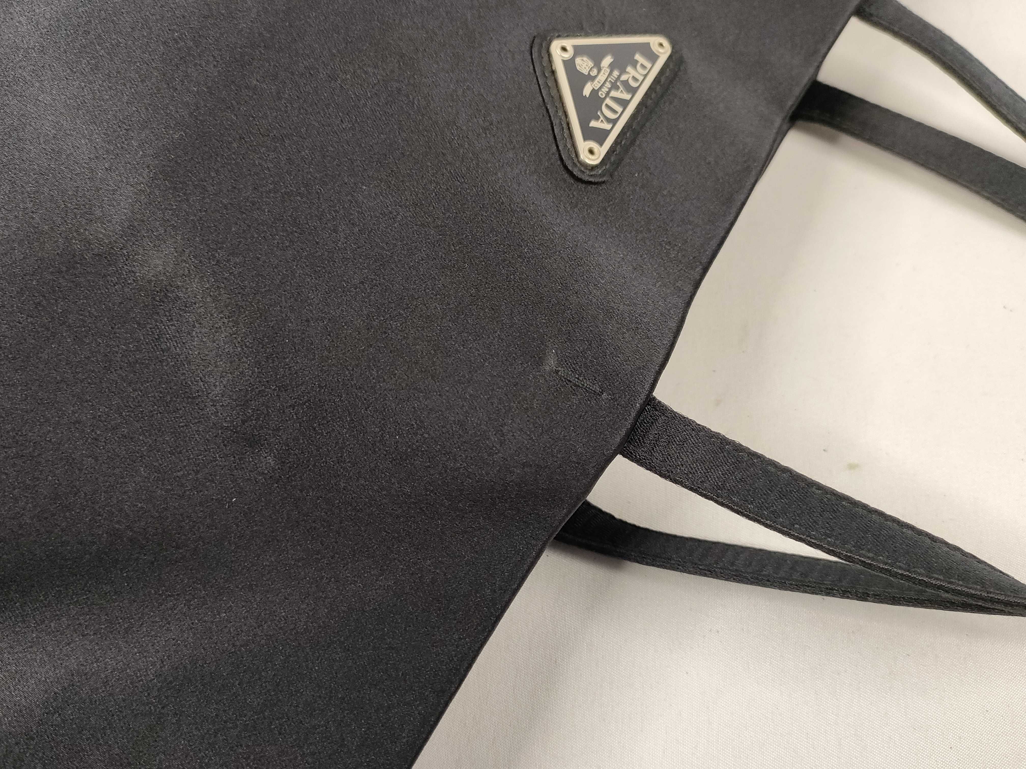 Satin Triangle Logo Hardware Logo Handbag Black — view 5