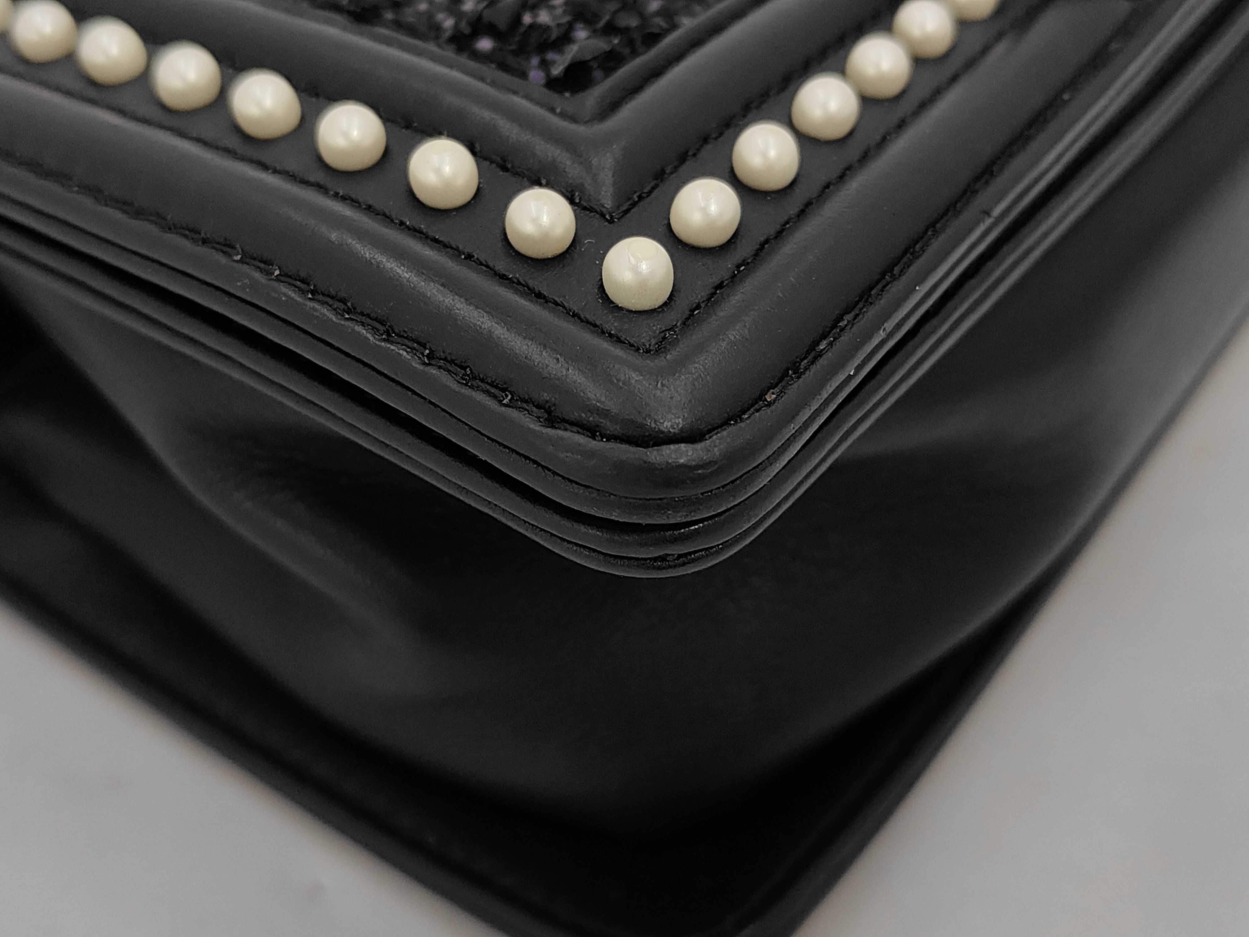 Boy Chanel 20 Pearl Chain Shoulder Bag, Lambskin, Black, Silver Hardware, 26432581 Shoulder Bag — view 3