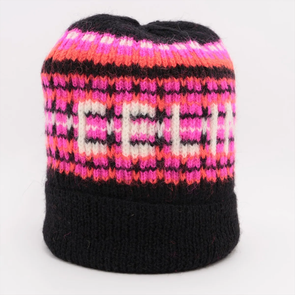 logo knit cap, wool, black x pink. Shows wear, — view 2