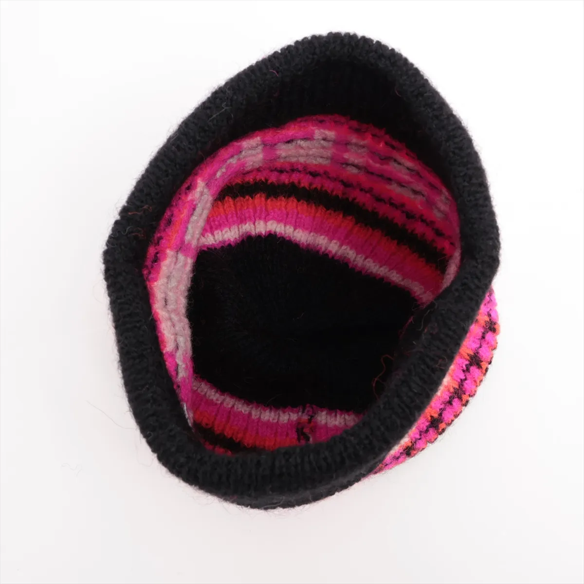 logo knit cap, wool, black x pink. Shows wear, — view 4