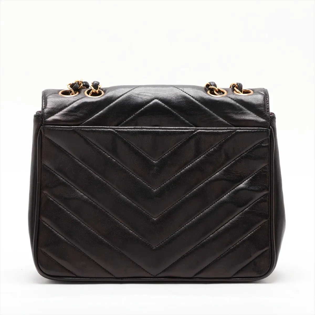 V-stitch lambskin single flap double chain bag, Mademoiselle, black with gold hardware, 2582440, serial number 2. — view 2