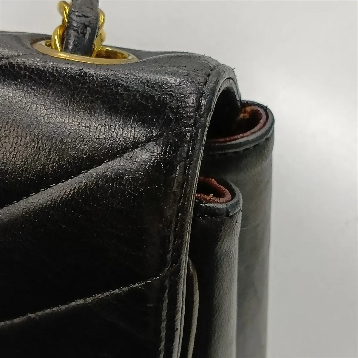 V-stitch lambskin single flap double chain bag, Mademoiselle, black with gold hardware, 2582440, serial number 2. — view 12