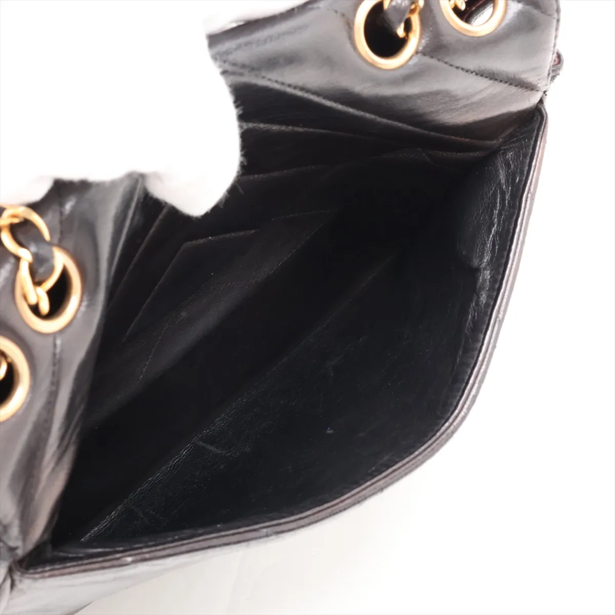 V-stitch lambskin single flap double chain bag, Mademoiselle, black with gold hardware, 2582440, serial number 2. — view 10