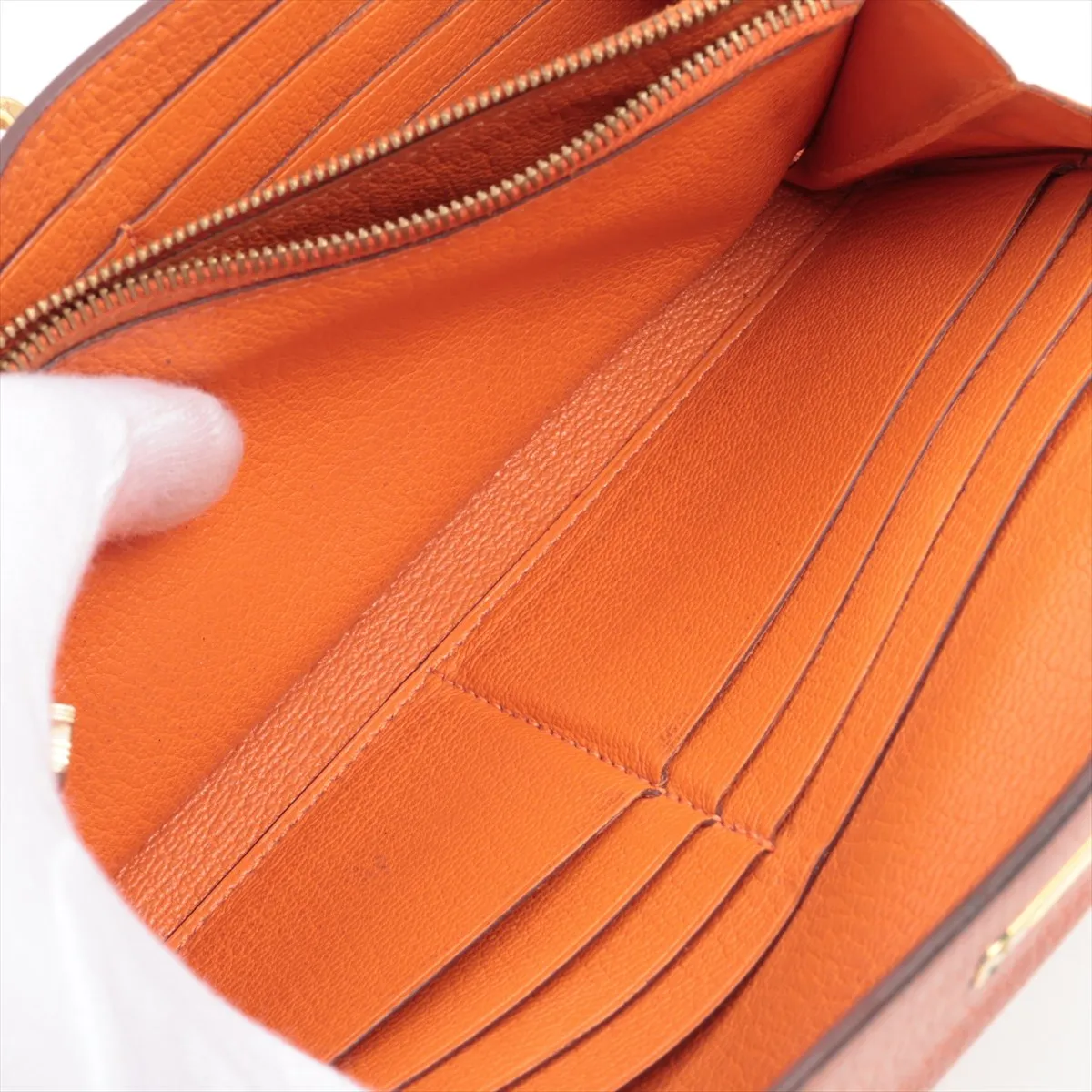 Kelly Wallet Chevre Mysore Long Wallet Orange Gold Hardware N: 2010 Hardware is loose. — view 6