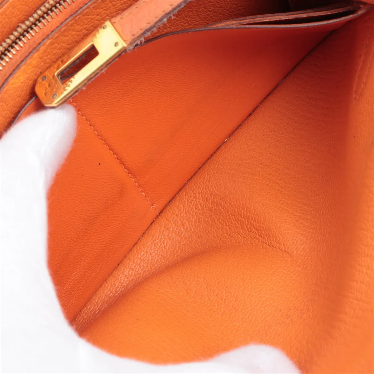 Kelly Wallet Chevre Mysore Long Wallet Orange Gold Hardware N: 2010 Hardware is loose. — view 7