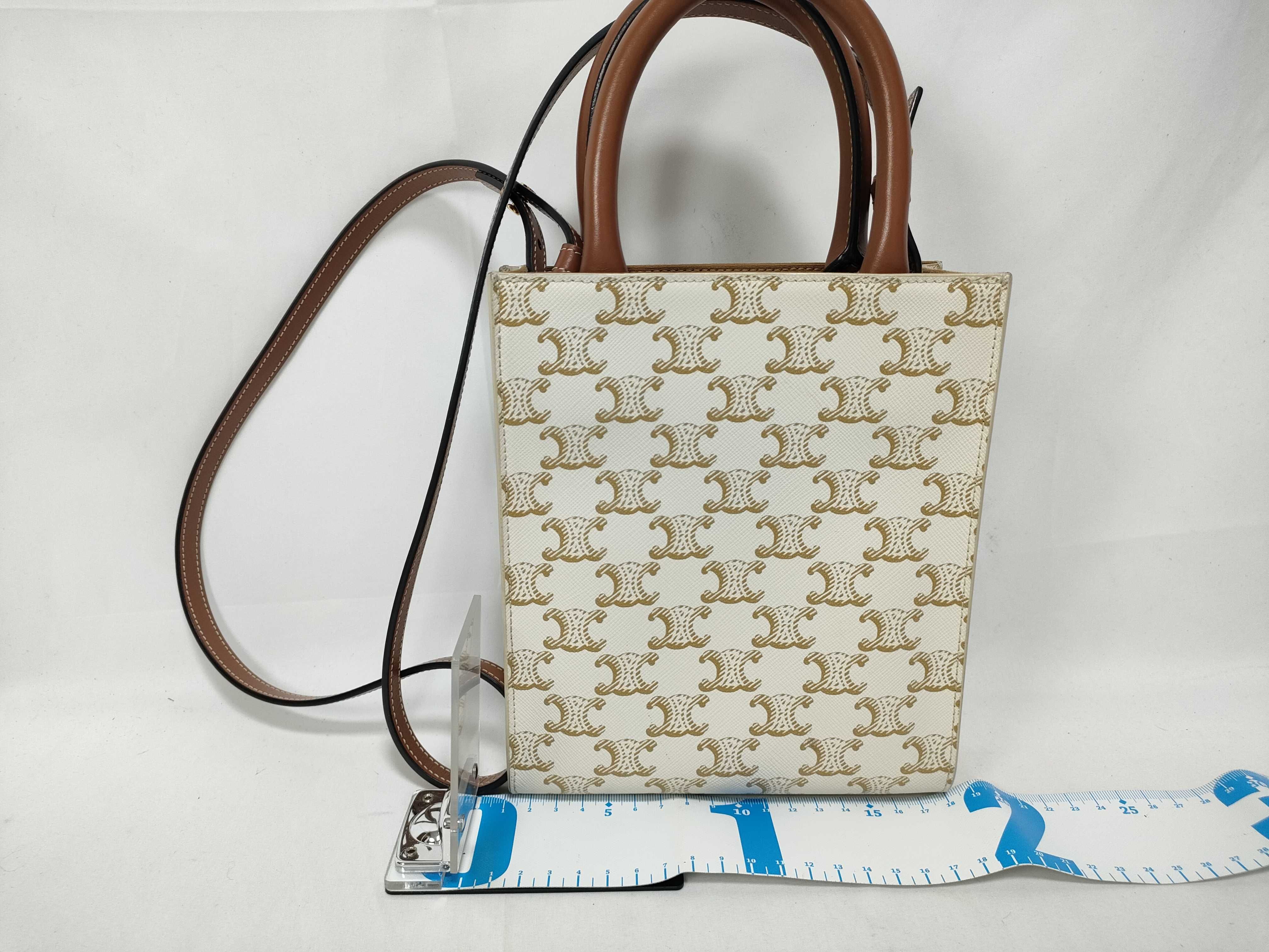 Triomphe Mini Vertical Cabas PVC 2-Way Shoulder Bag, Beige Handbag — view 2
