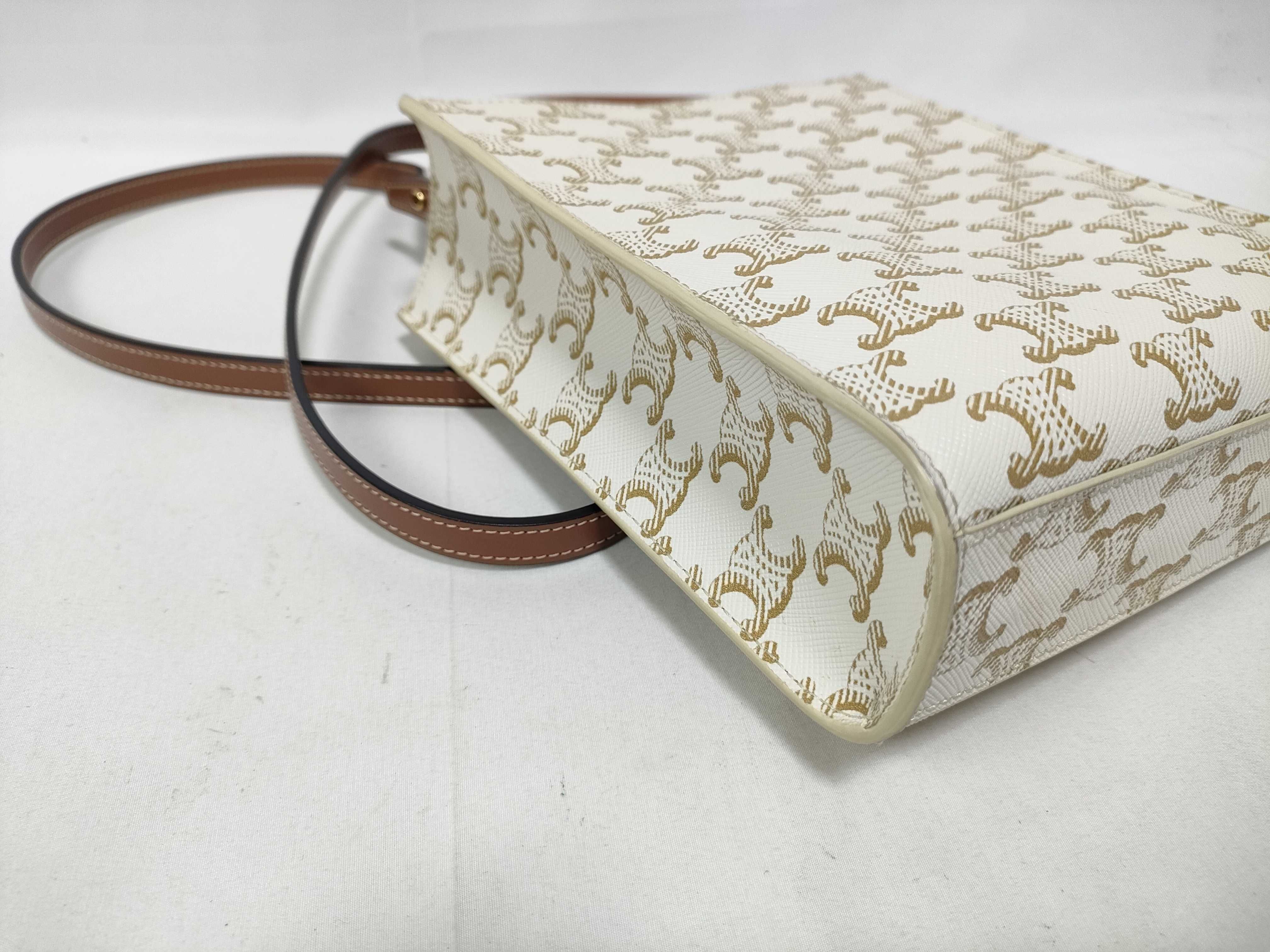 Triomphe Mini Vertical Cabas PVC 2-Way Shoulder Bag, Beige Handbag — view 5